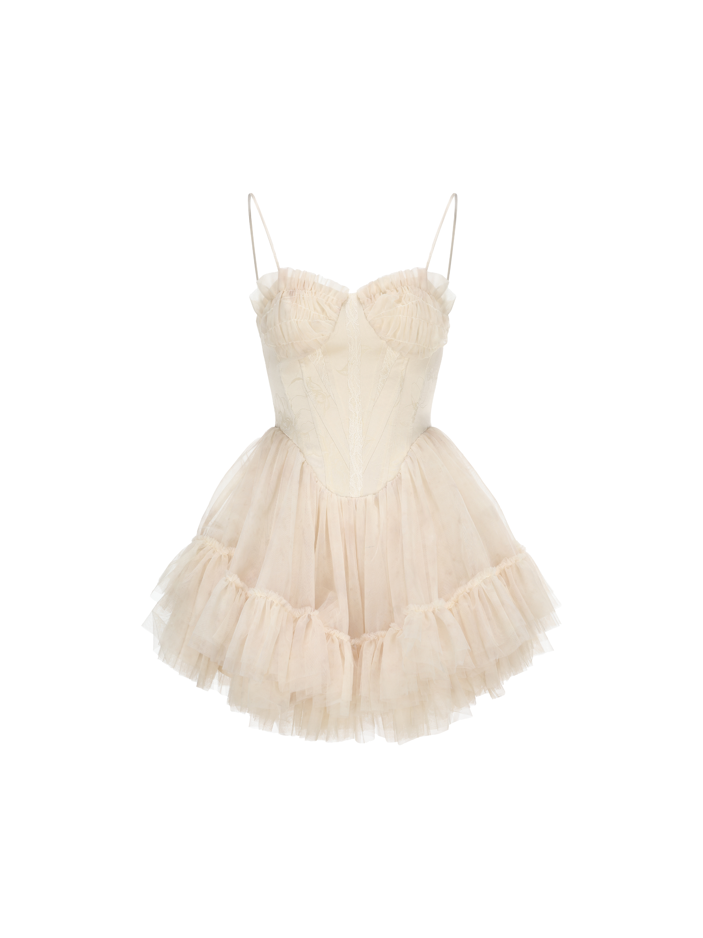 Beige Mesh Puffy Camisole Short Dress XS