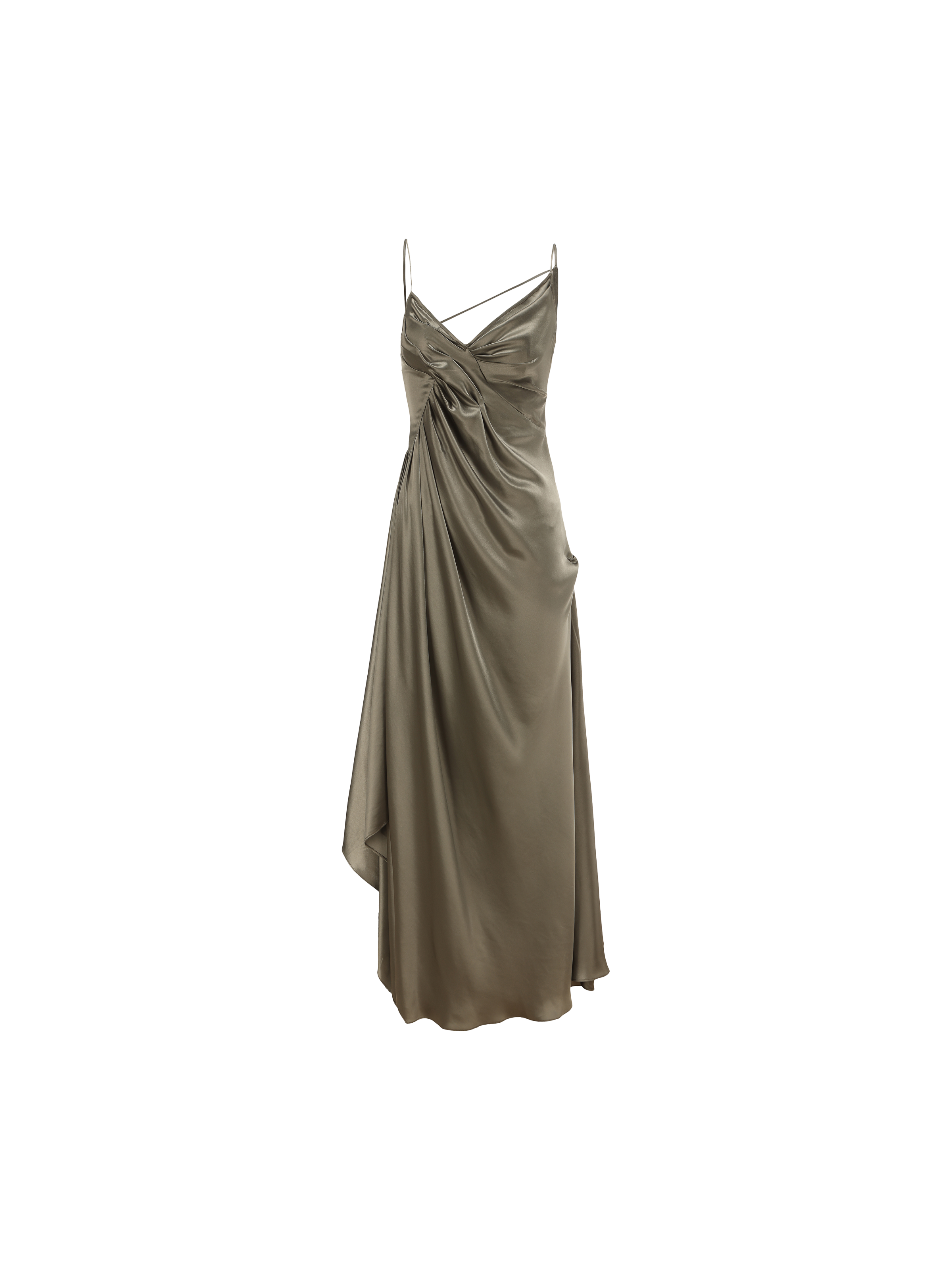 Olive Fold Pleated Camisole Dress XS