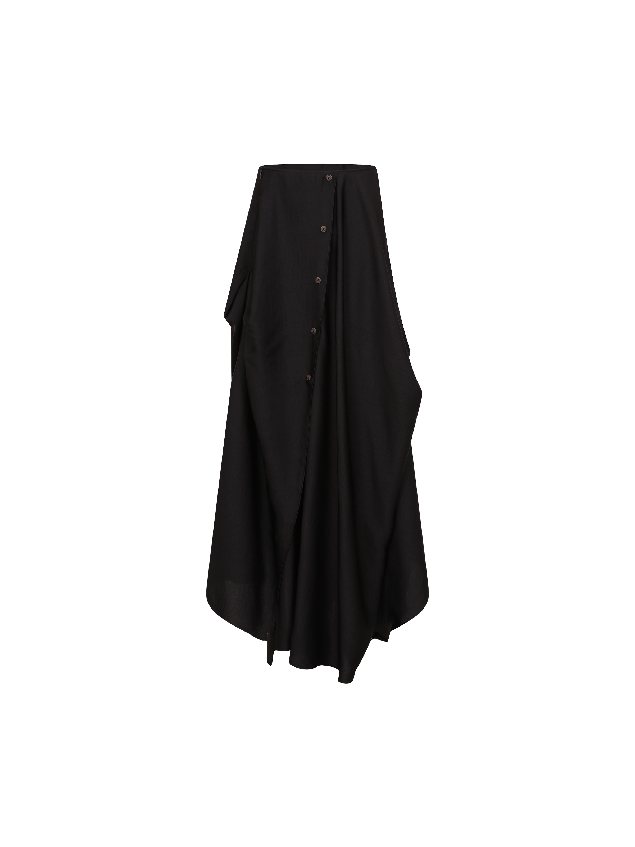 Black Drape Mid-Length Skirt With Button