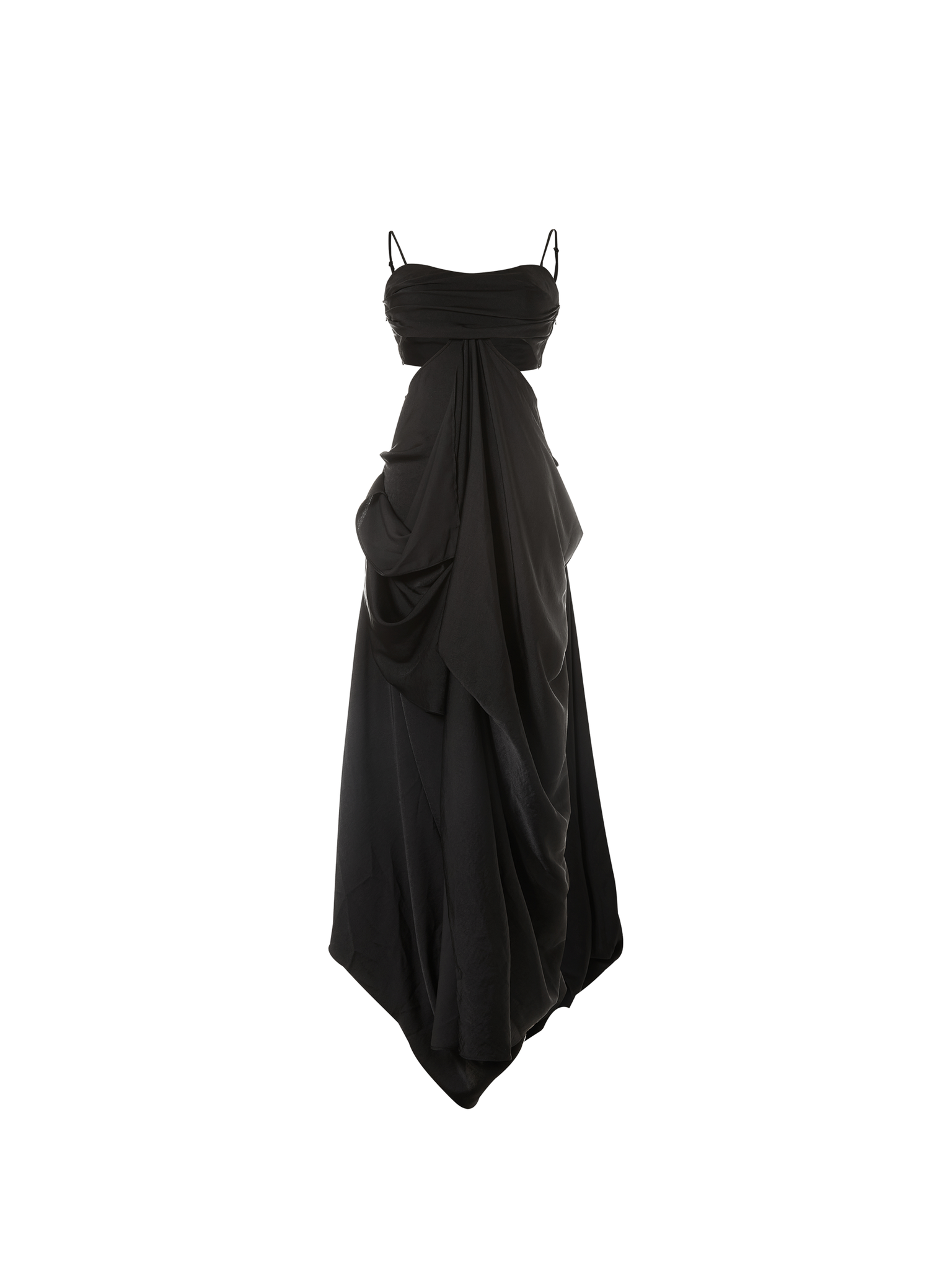 Black Pleated Seam Dress Long