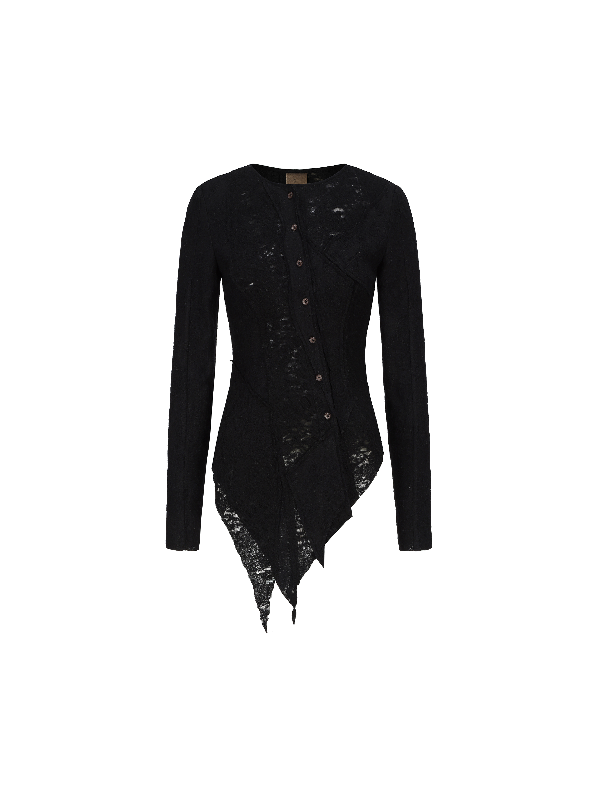 Black Hollow Lace Wool Cardigan