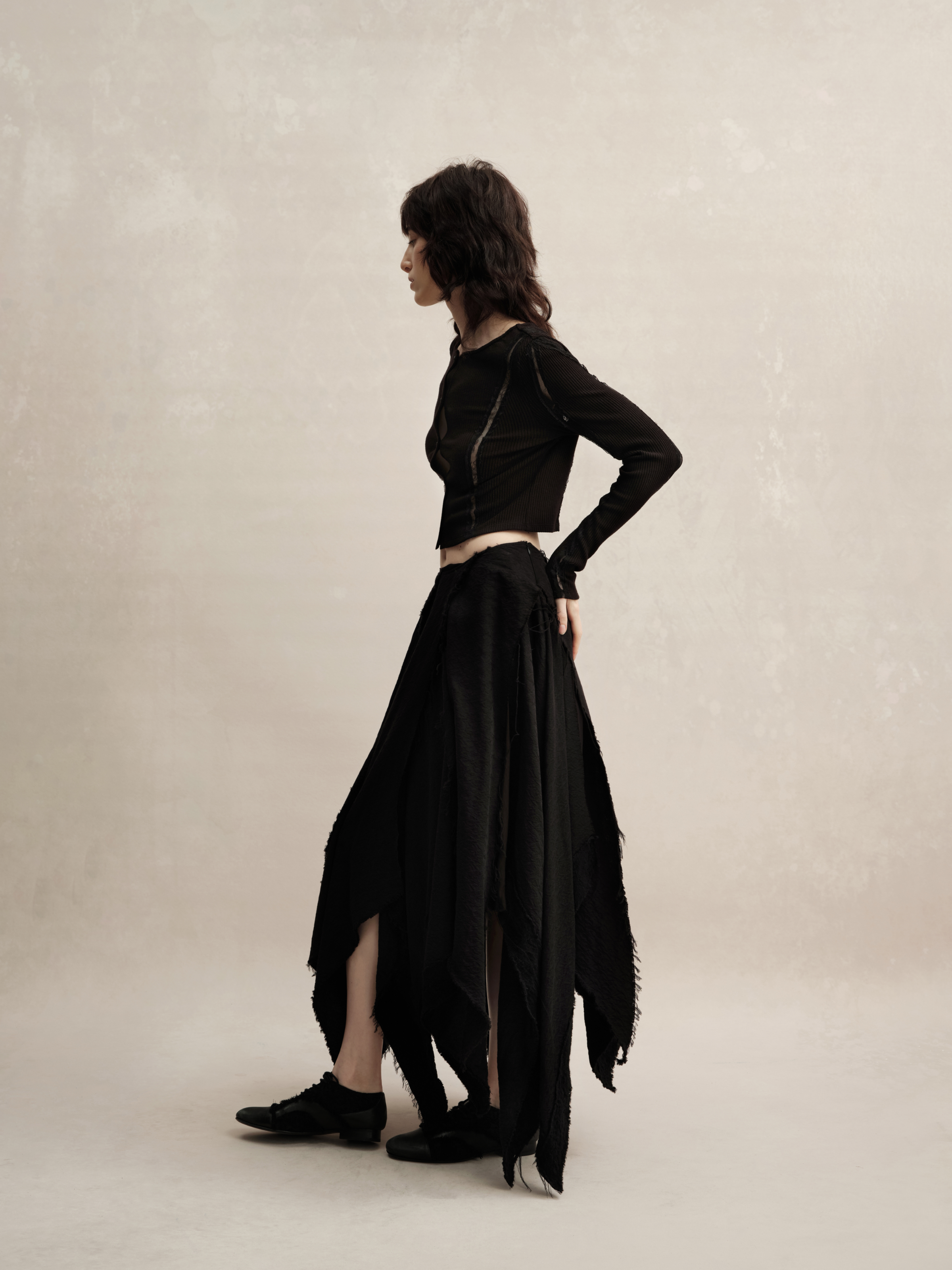 Black Hollow Wool Maxi Skirt