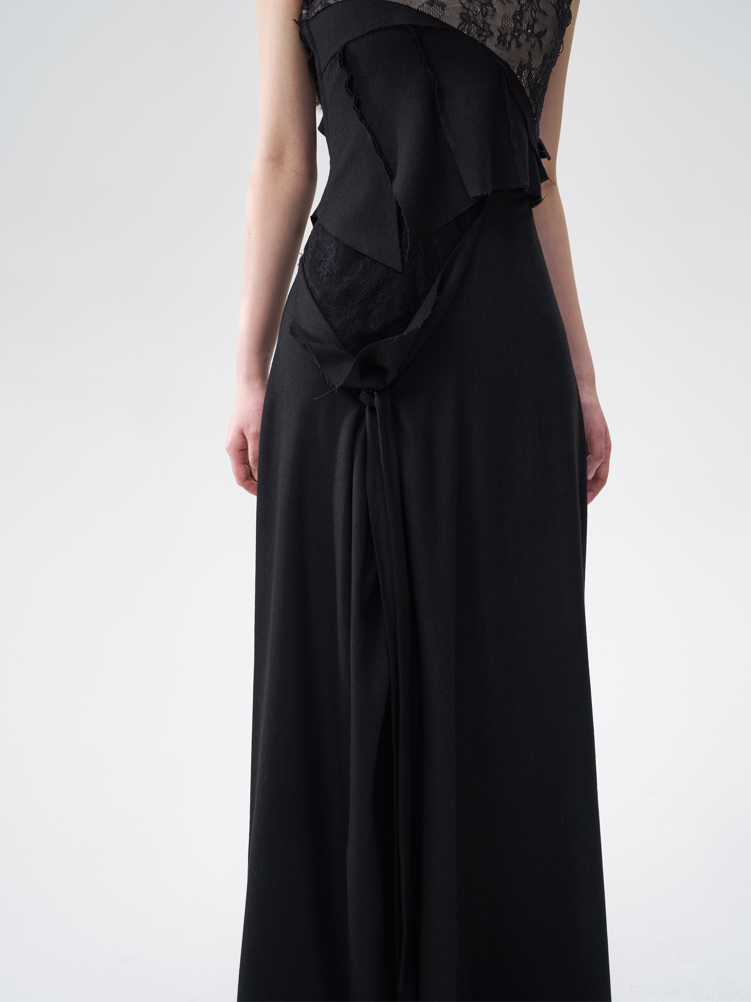 Black Flower Tie-front Maxi Skirt