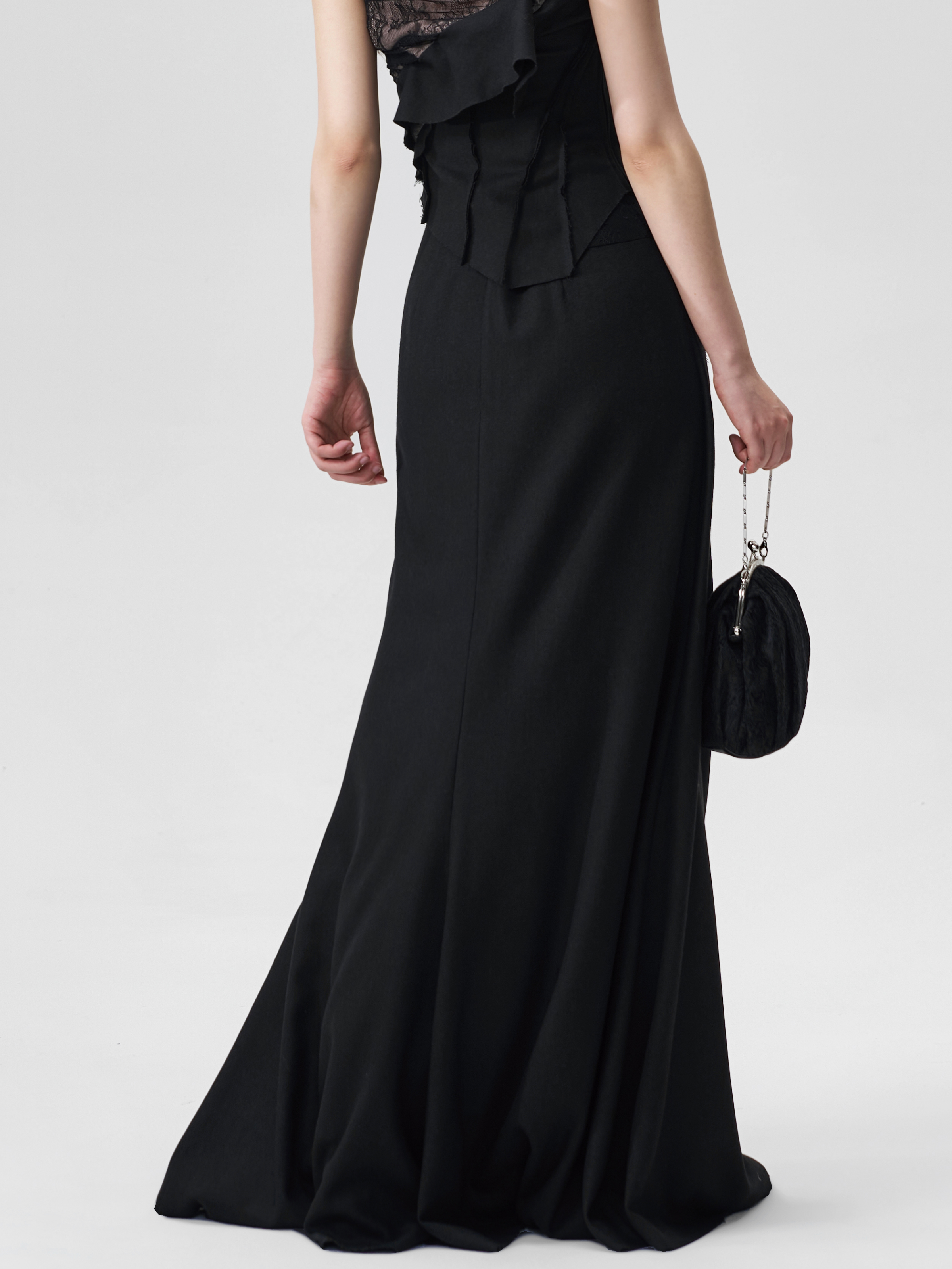 Black Flower Tie-front Maxi Skirt