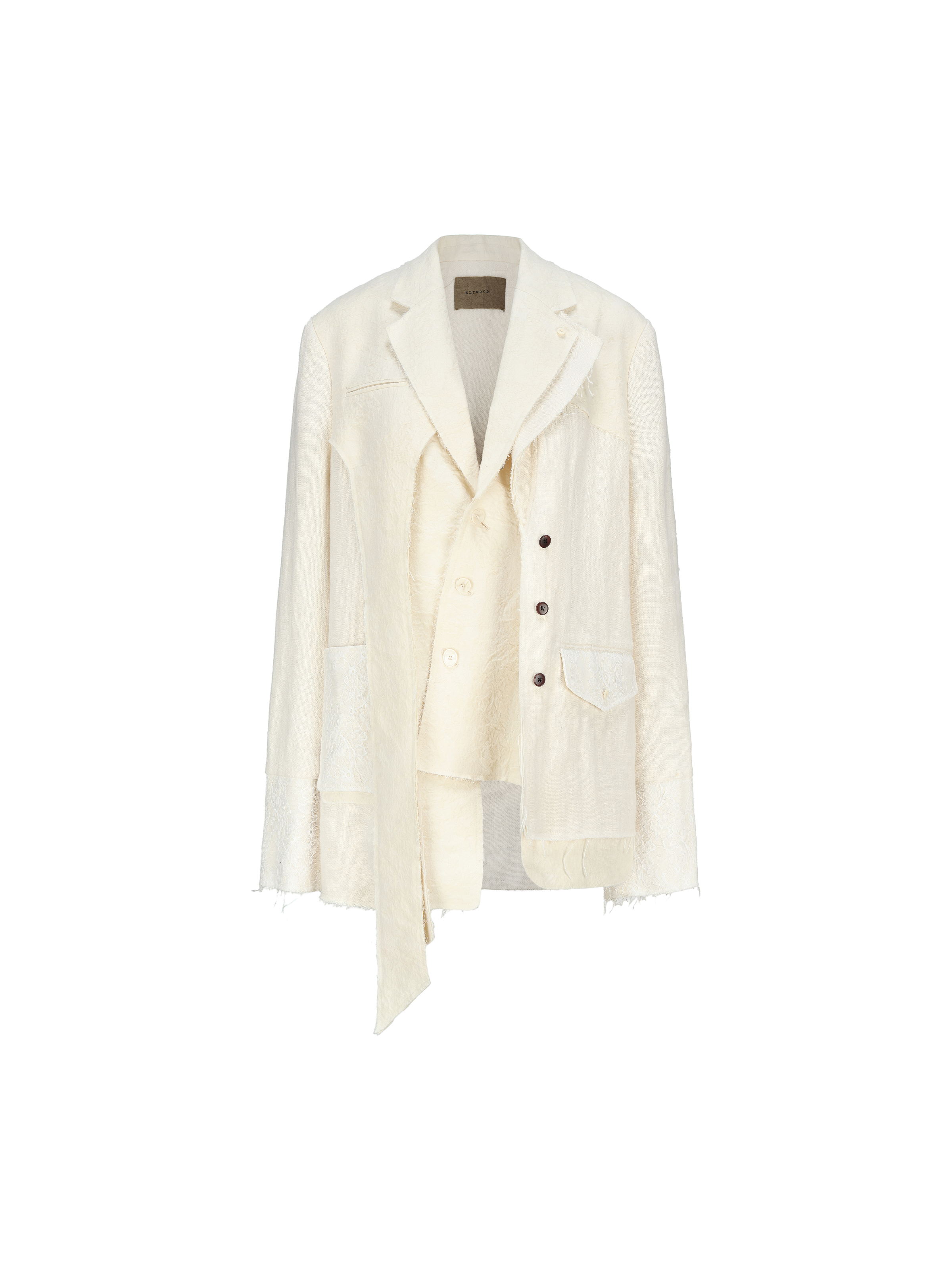 White Deconstructed Wool-blend Jacket