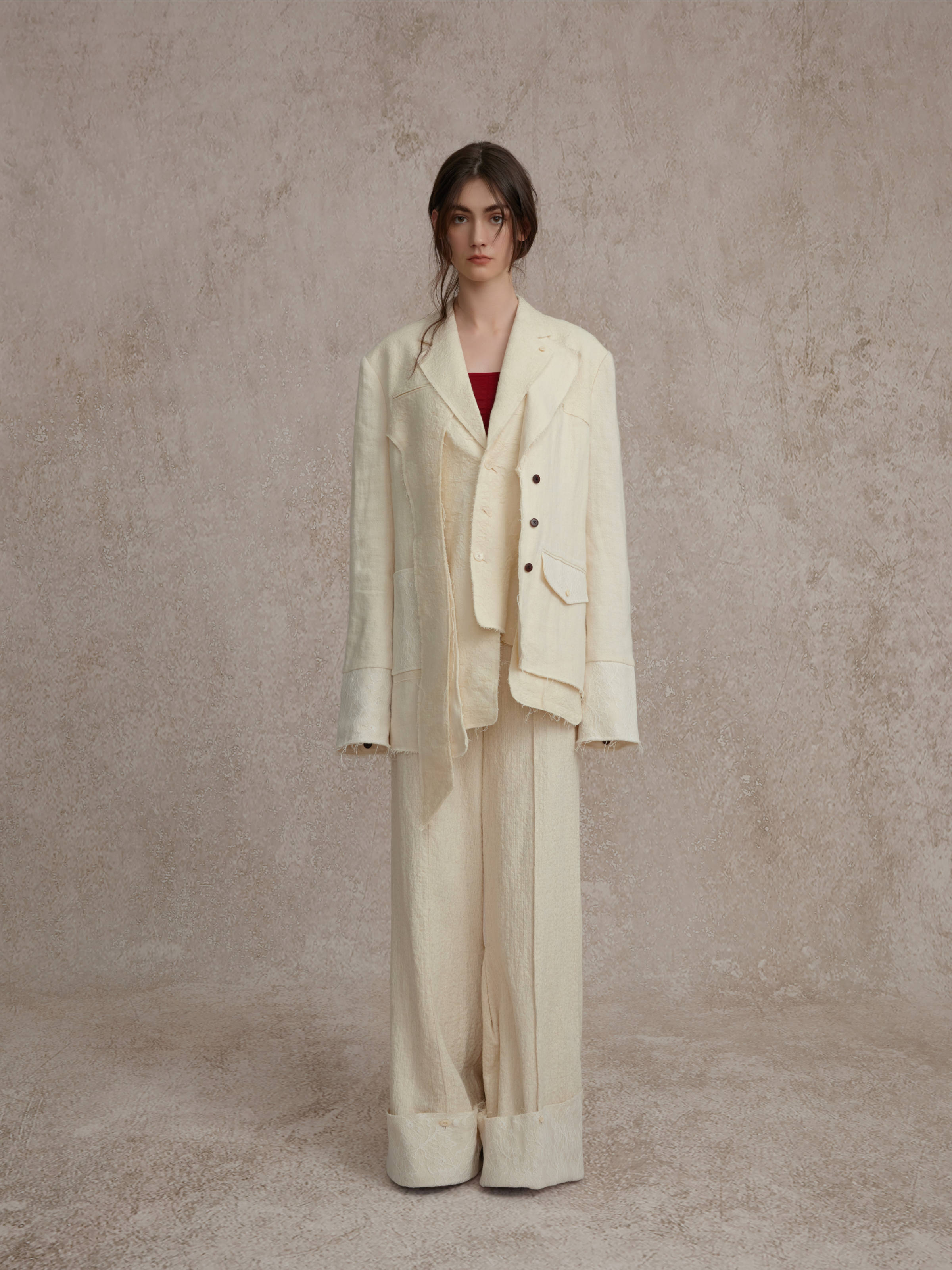 White Deconstructed Wool-blend Jacket