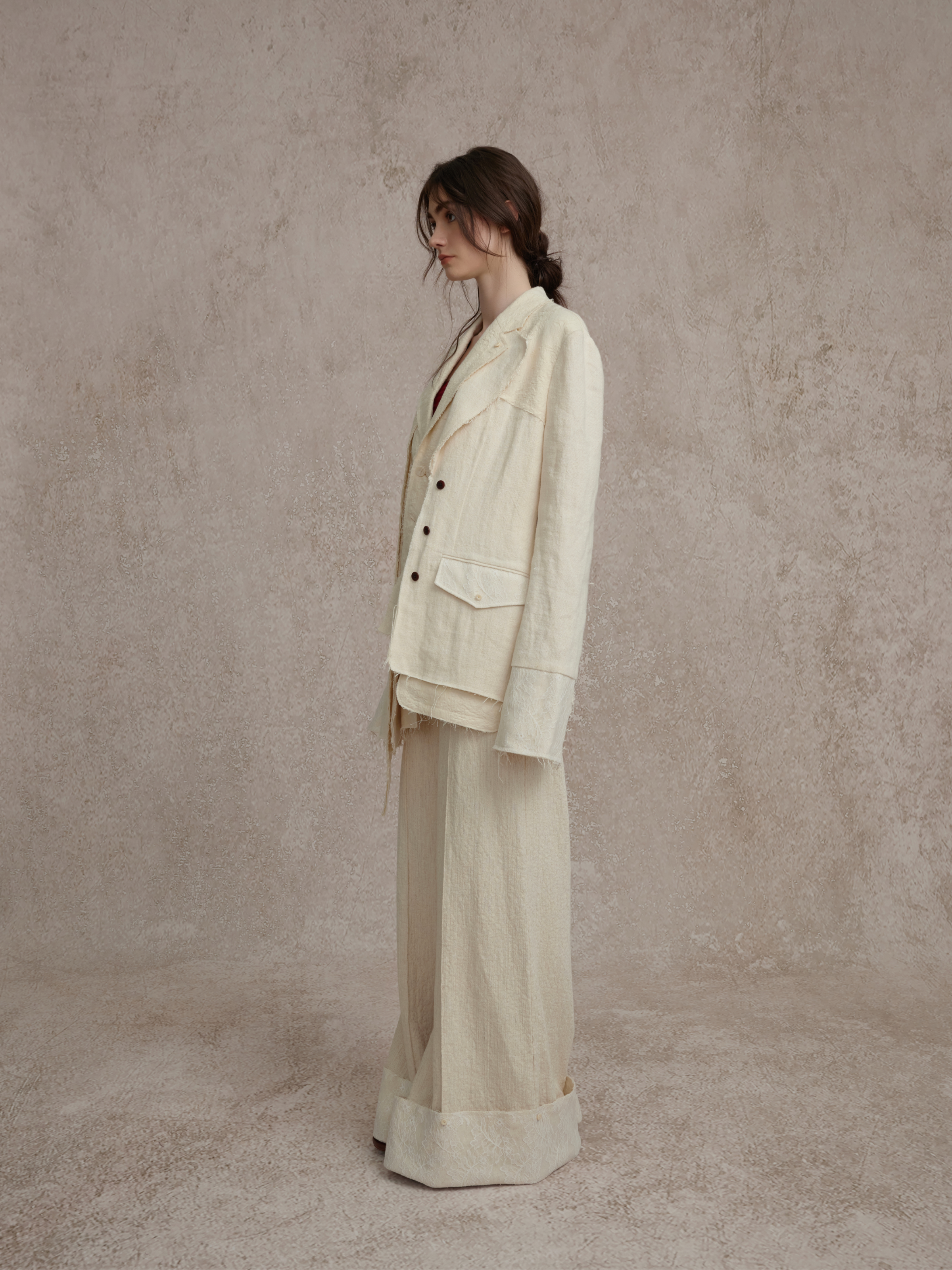 White Button Placket Trousers