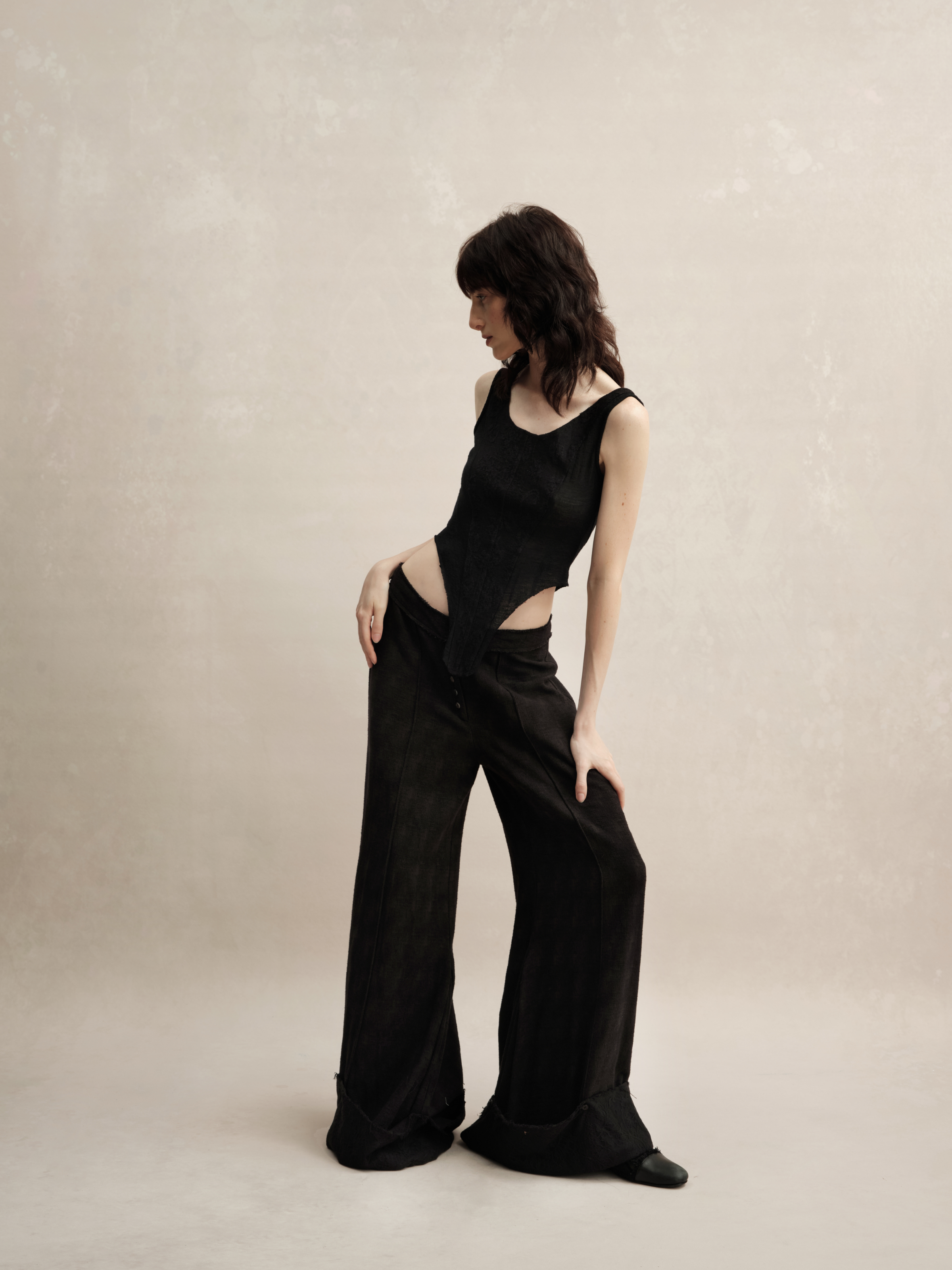 Black Button Placket Trousers