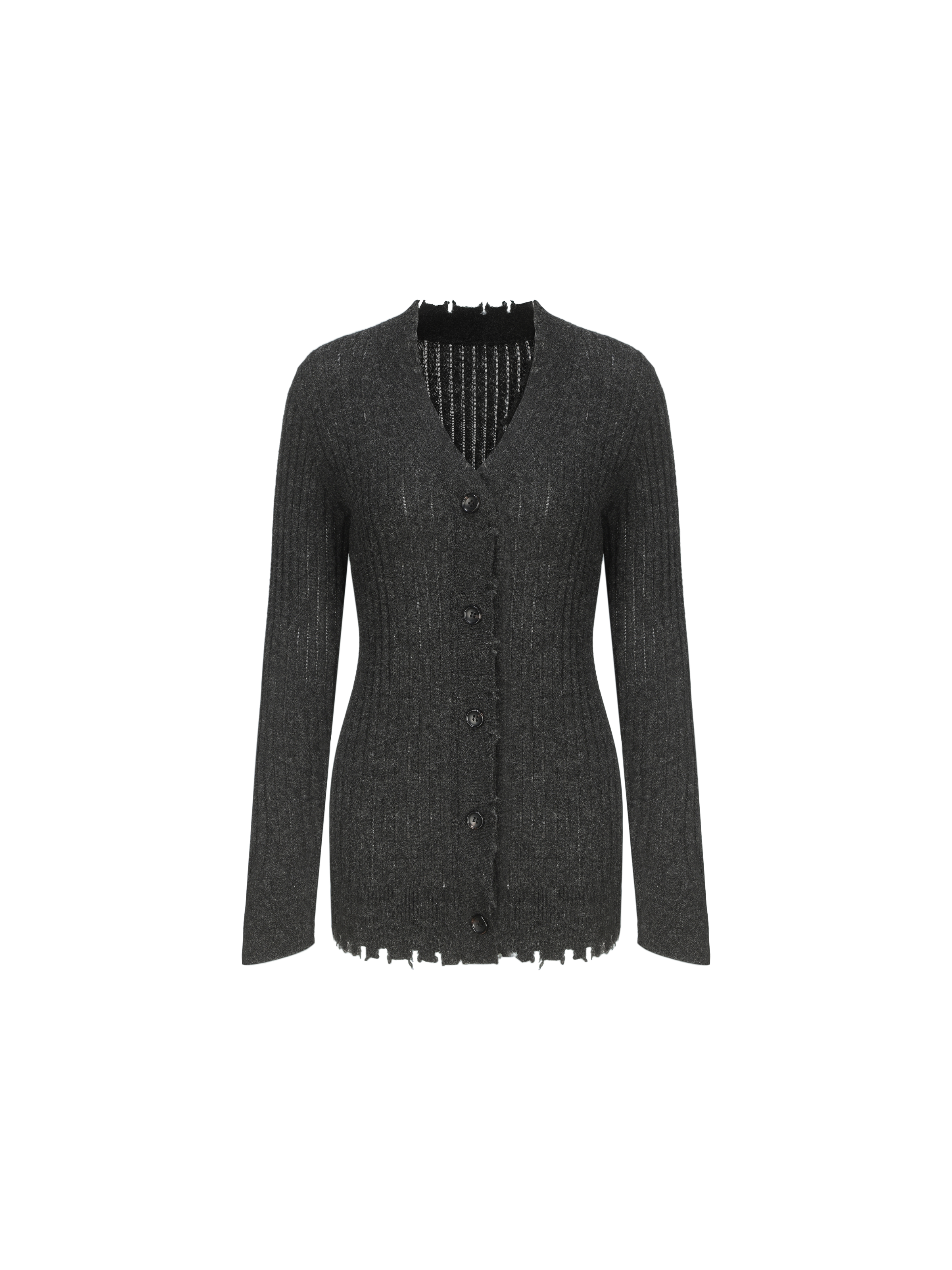 Dark Gray Knitted Raw Edge Cardigan