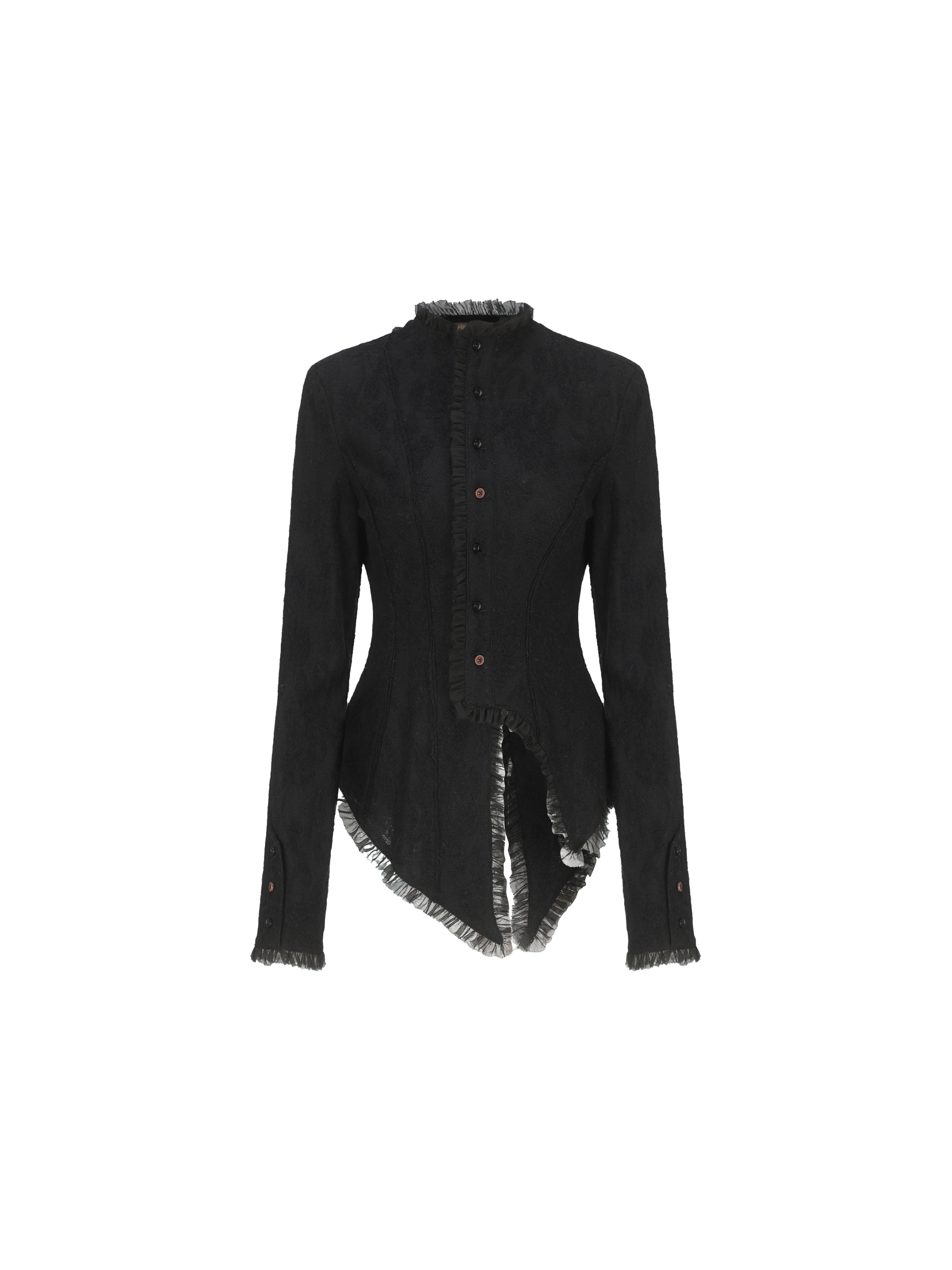 Black Asymmetrical Wool Lace Shirt