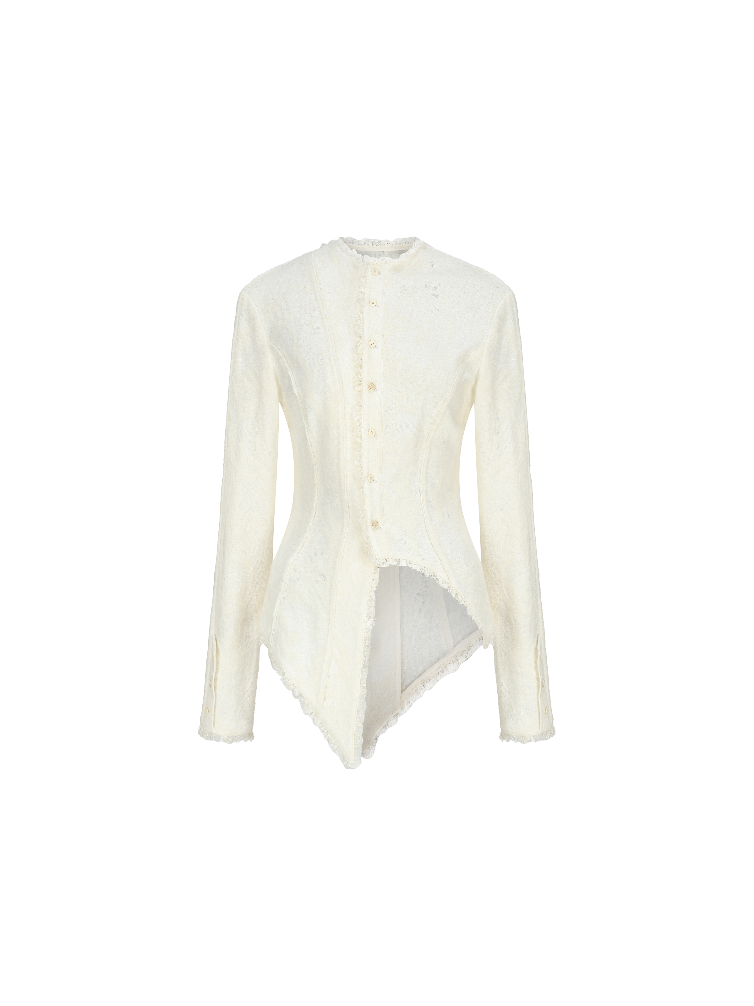 White Asymmetrical Wool Lace Shirt