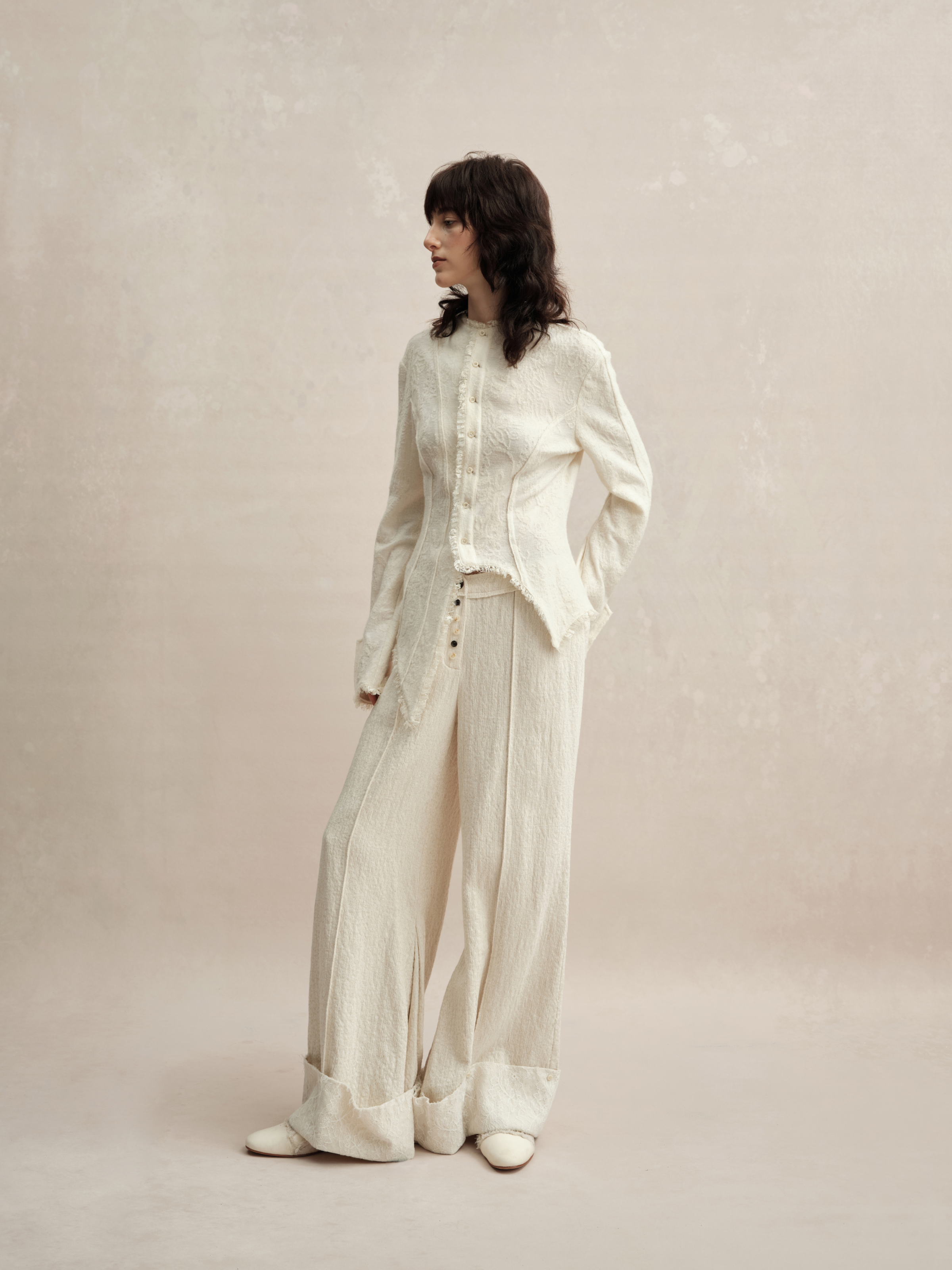 White Button Placket Trousers