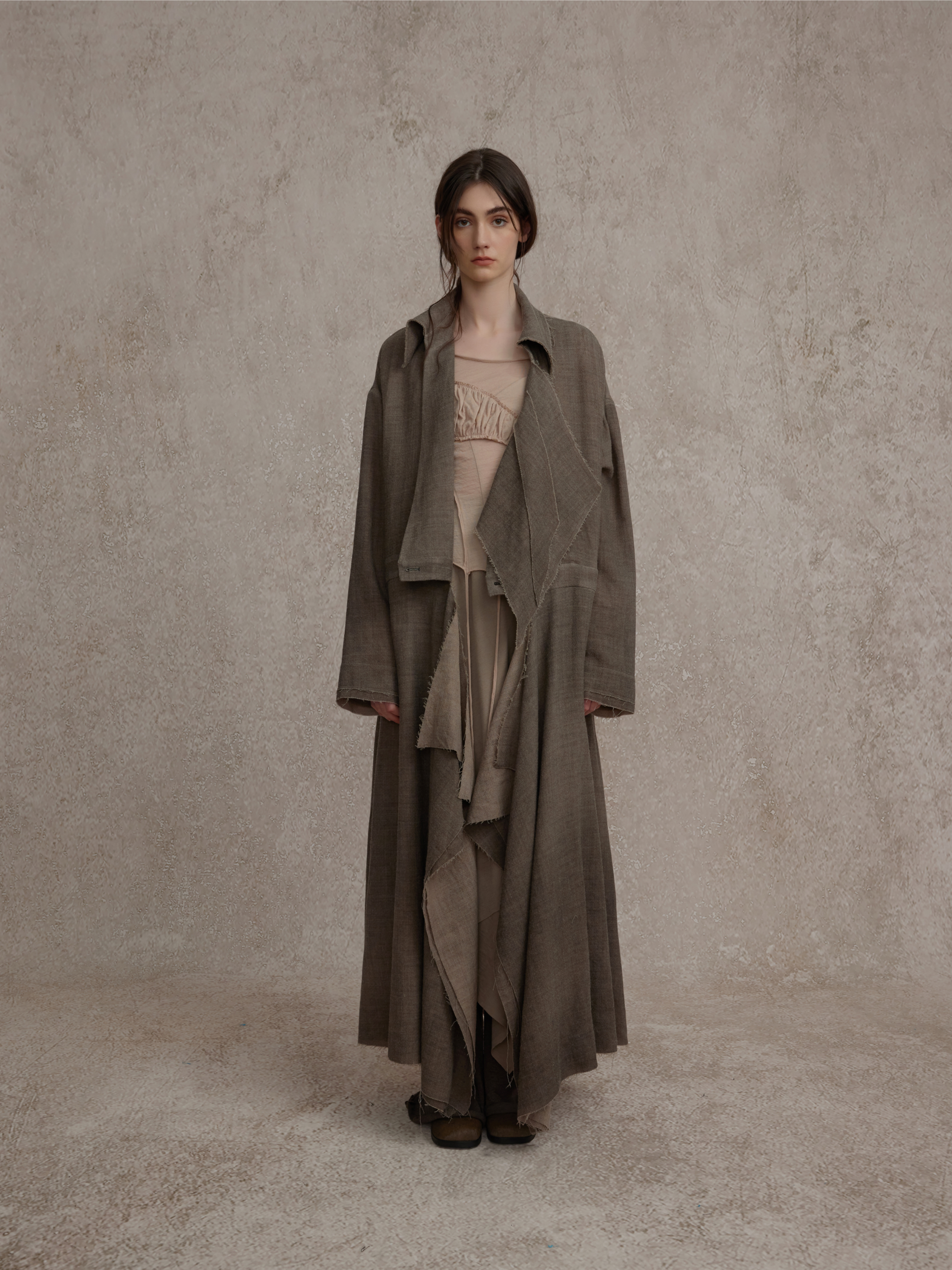 Brown Wool Deconstructed Trench Coat