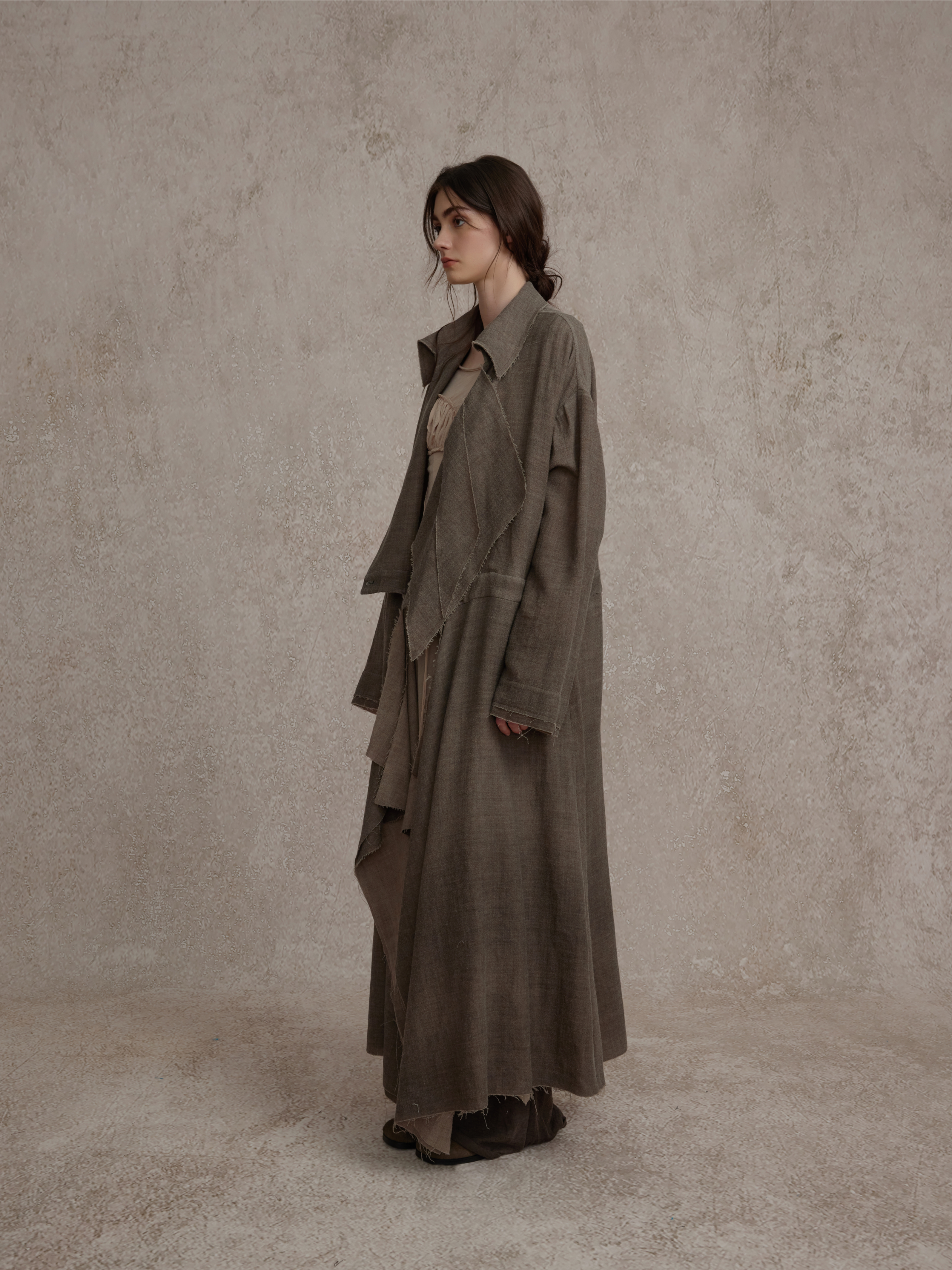 Brown Wool Deconstructed Trench Coat