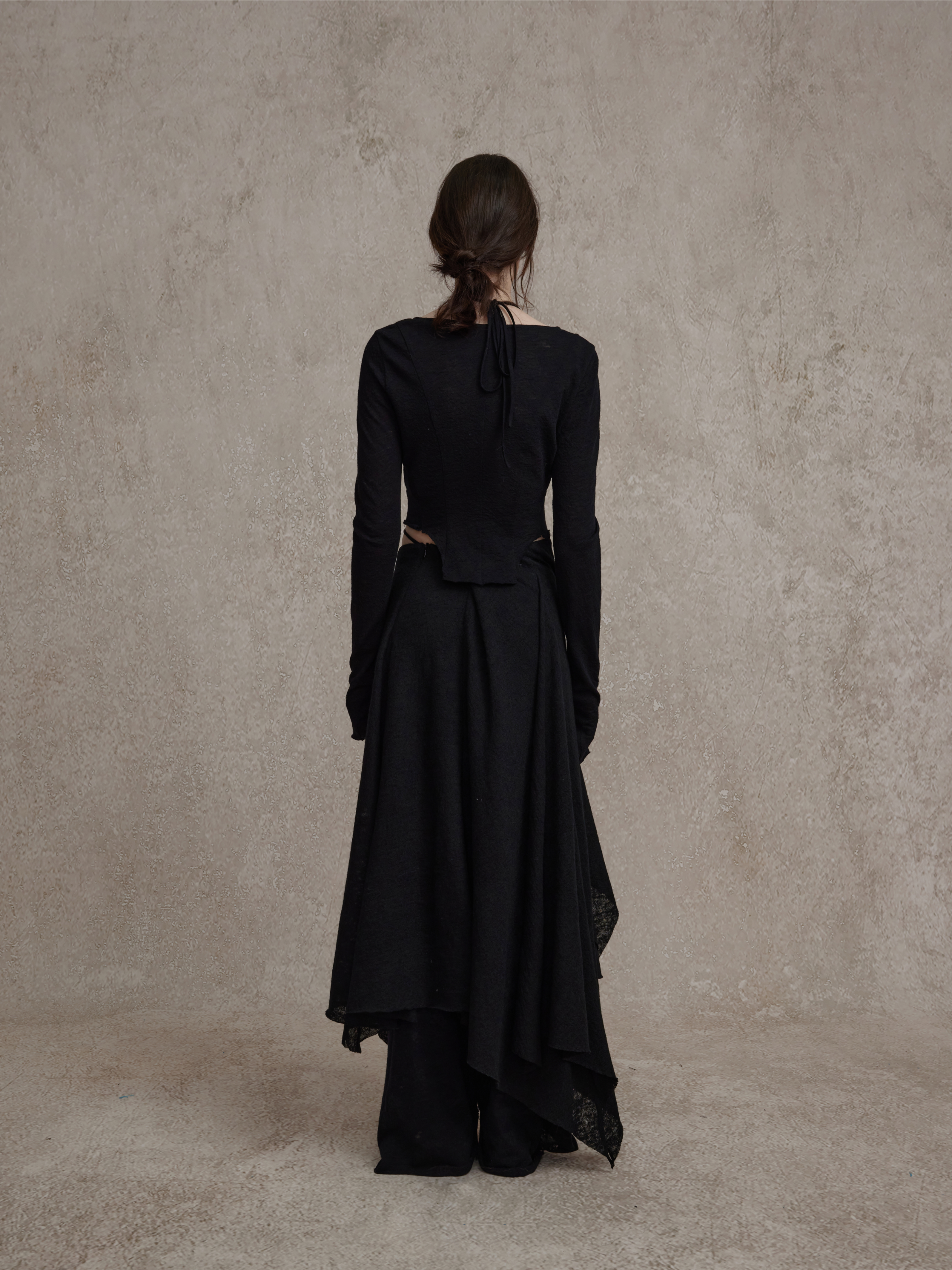 Black Button Pleated Maxi Skirt