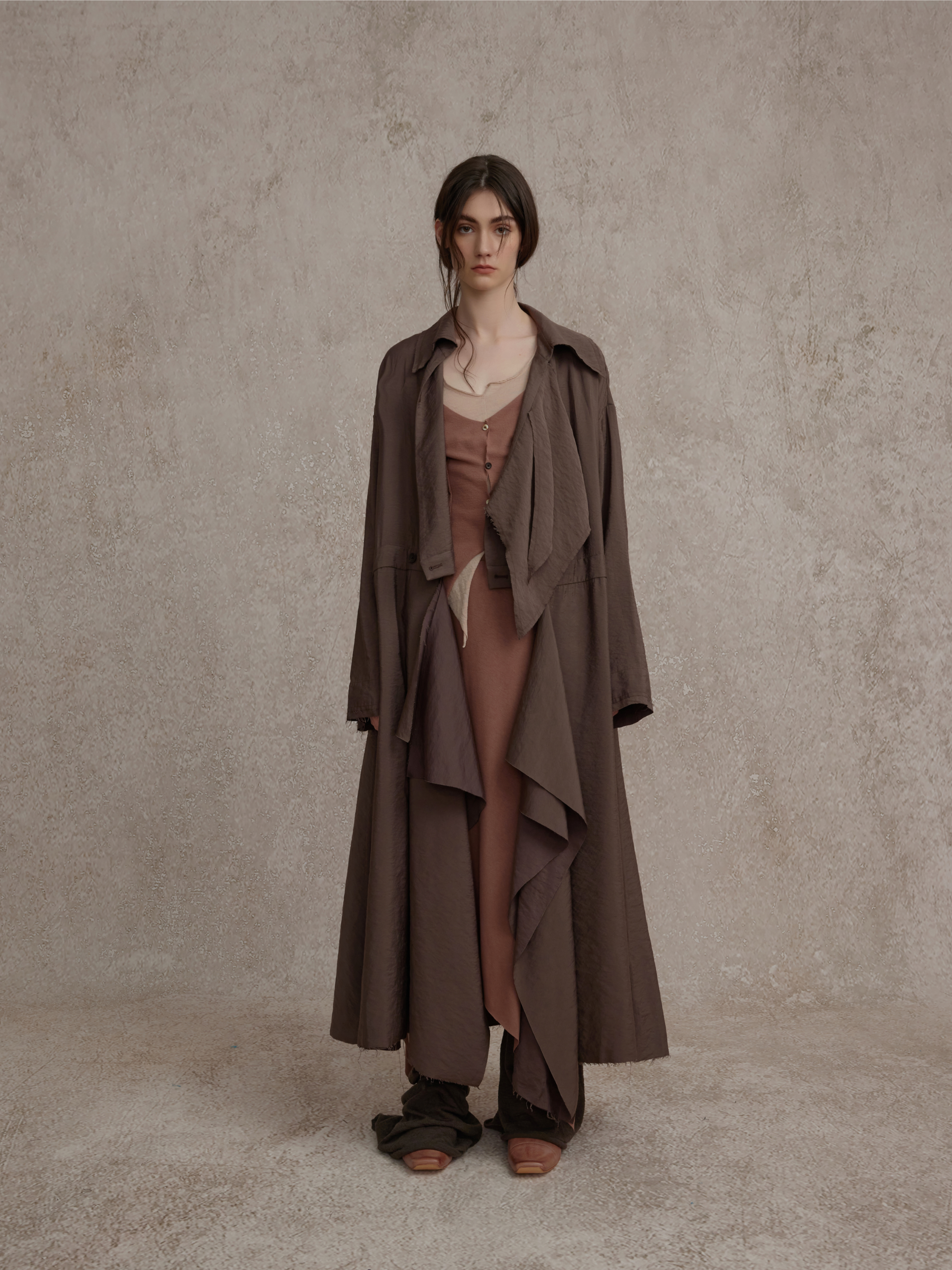 Dark Purple Deconstructed Stand-up Collar Trench Coat