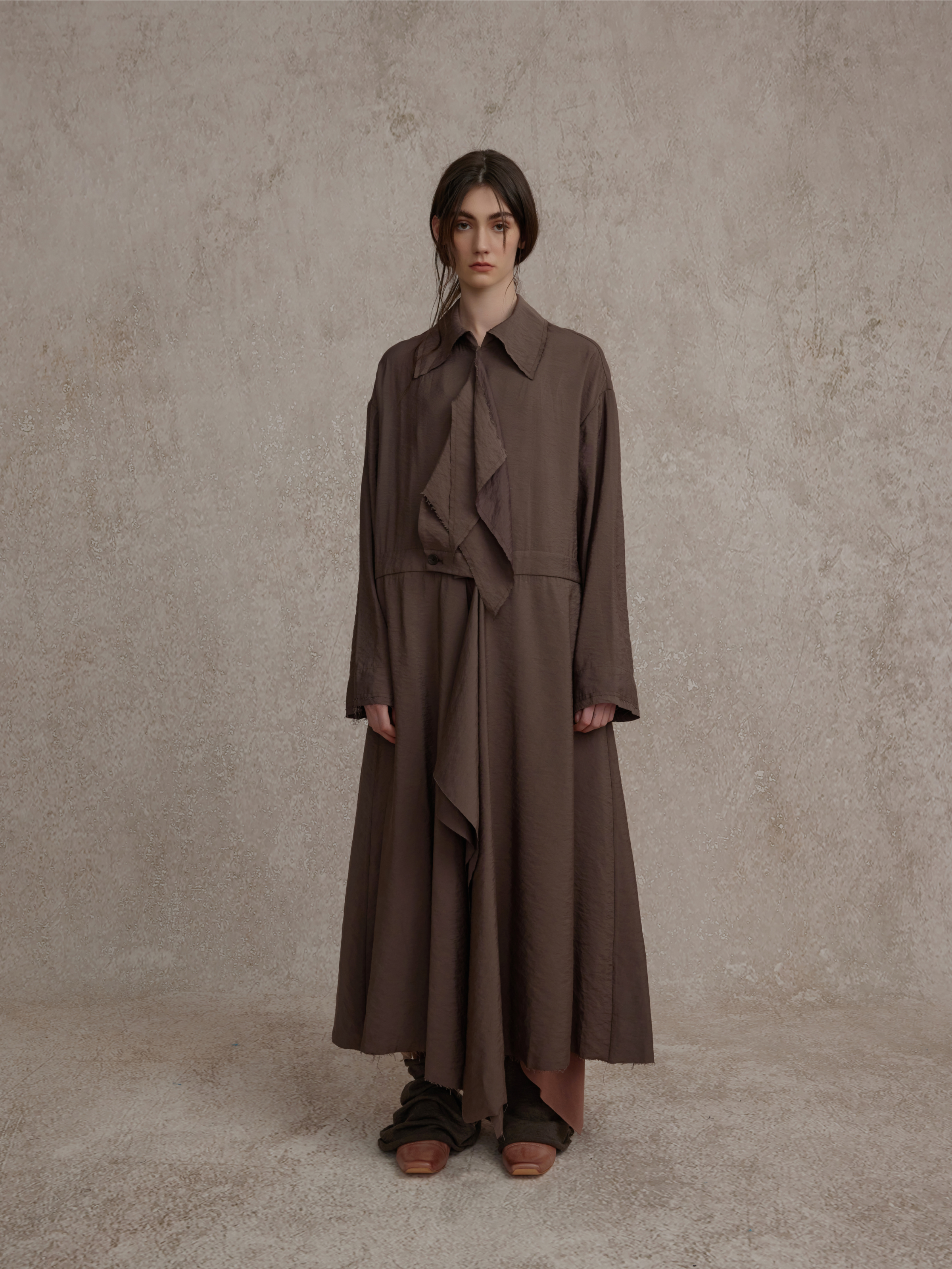 Dark Purple Deconstructed Stand-up Collar Trench Coat