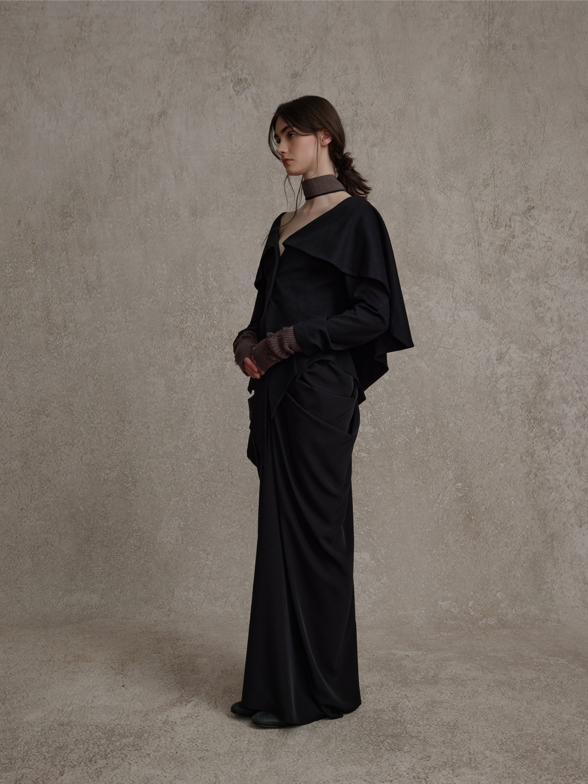 Black Draping Maxi Skirt