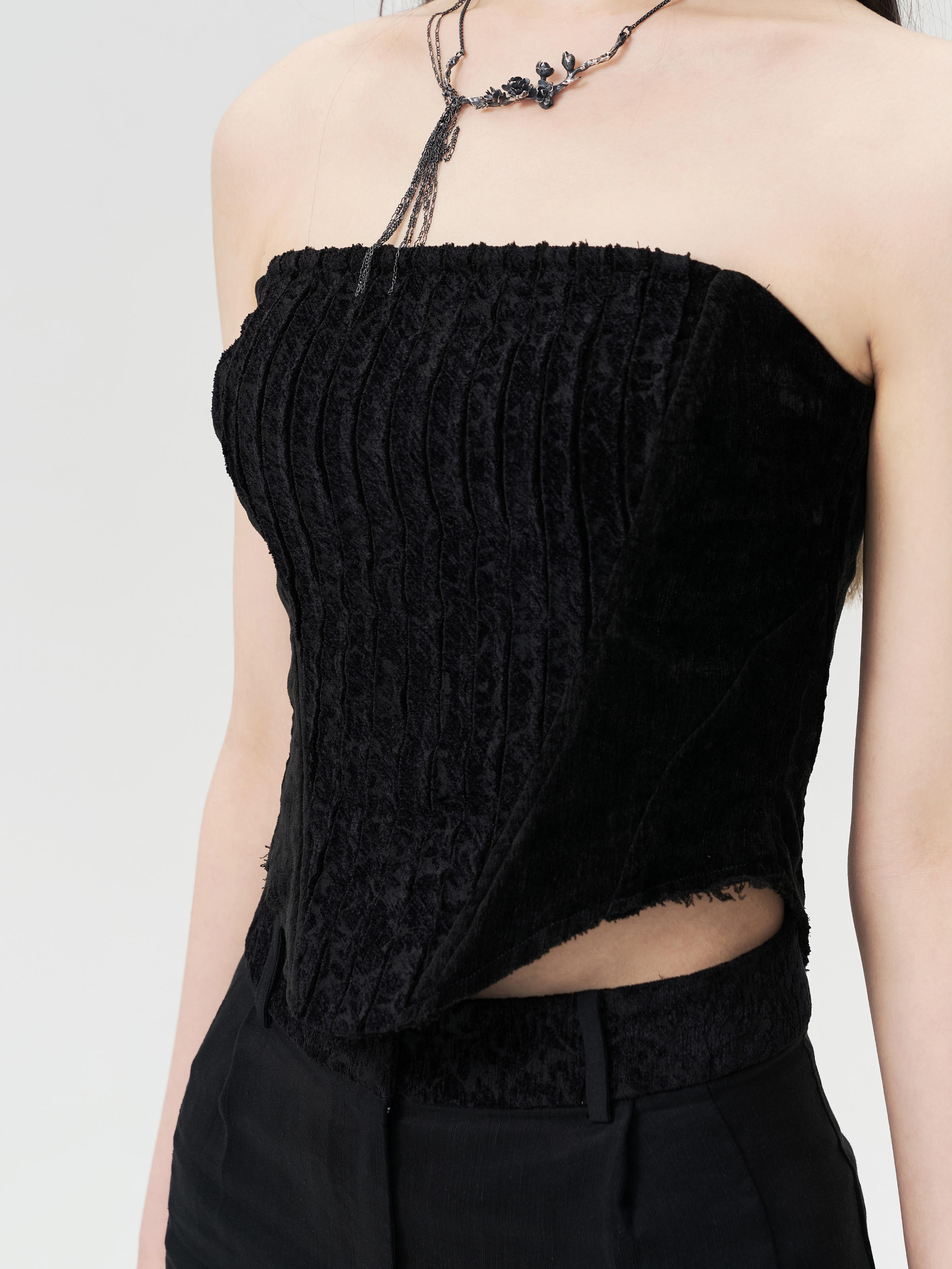 Black Velvet Patchwork Tube Top