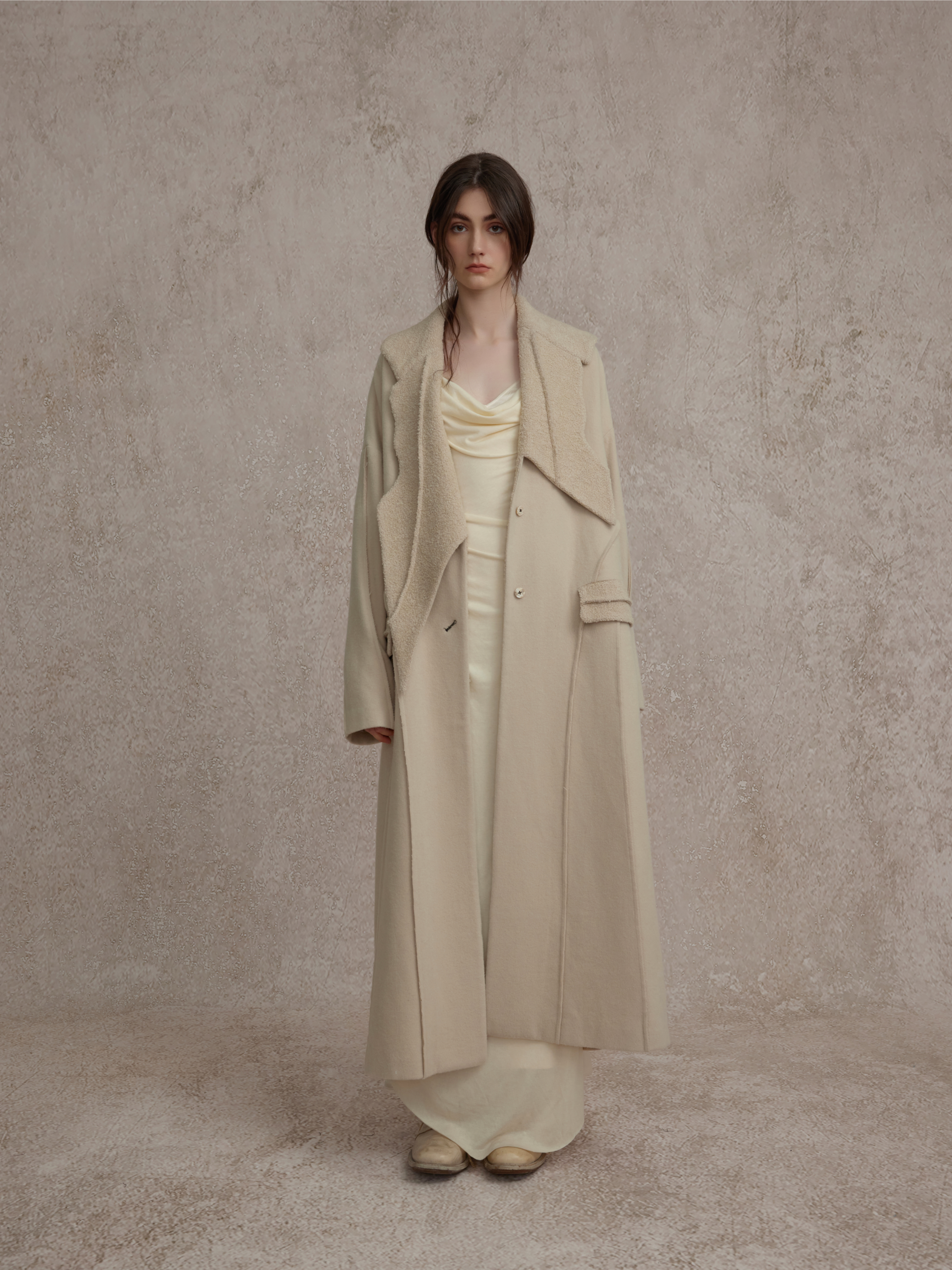 Beige Asymmetrical Patchwork Coat