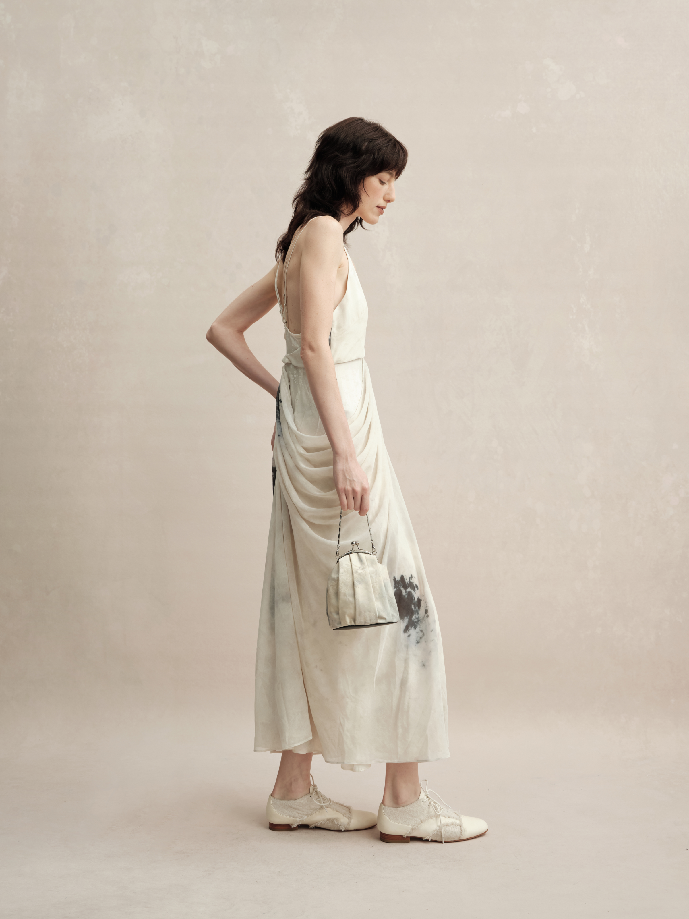 Beige Double Layered Pleated Dress S Beige Double Layered Pleated Dress S