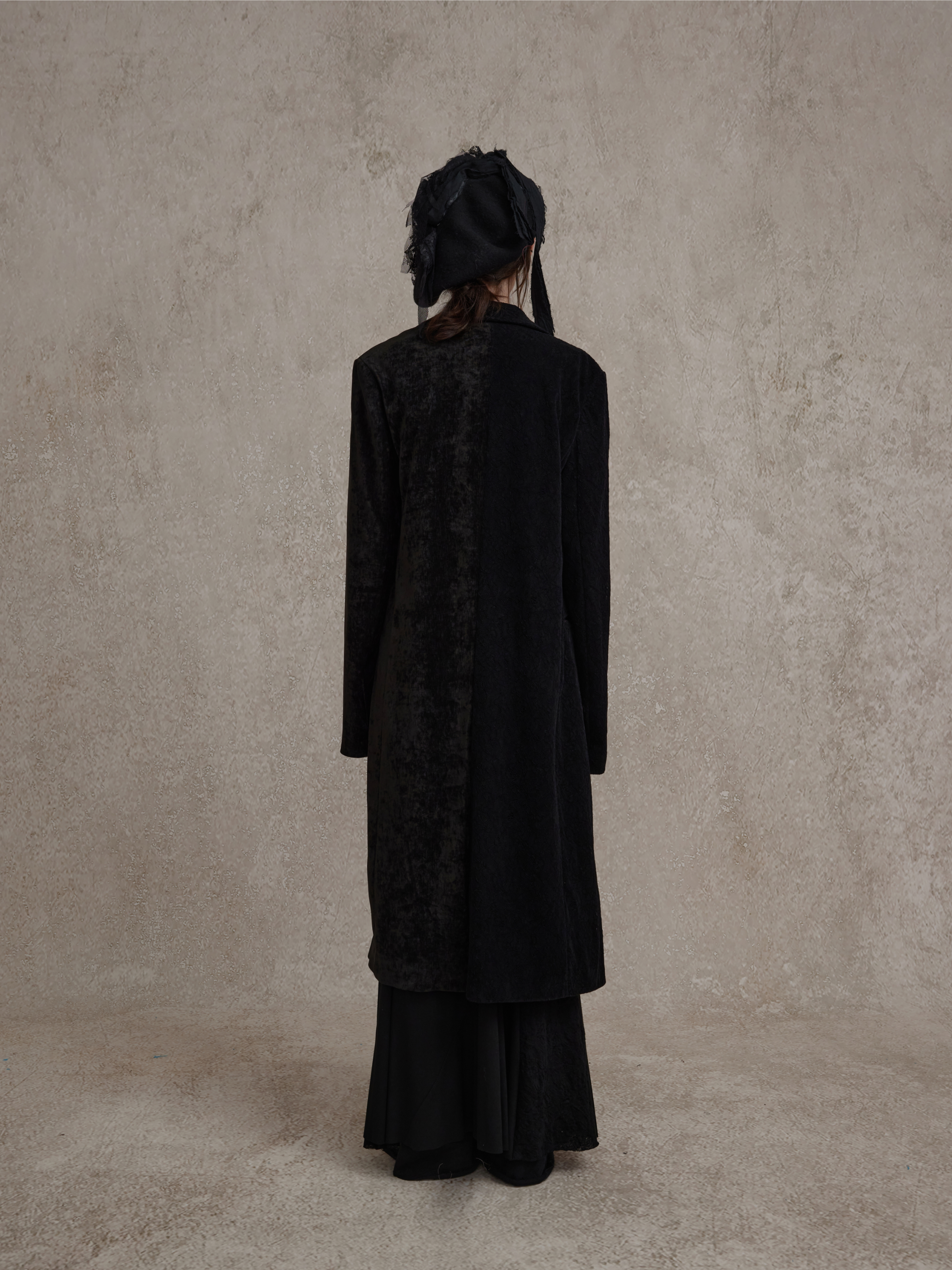 Black Velvet Patchwork Midi Coat