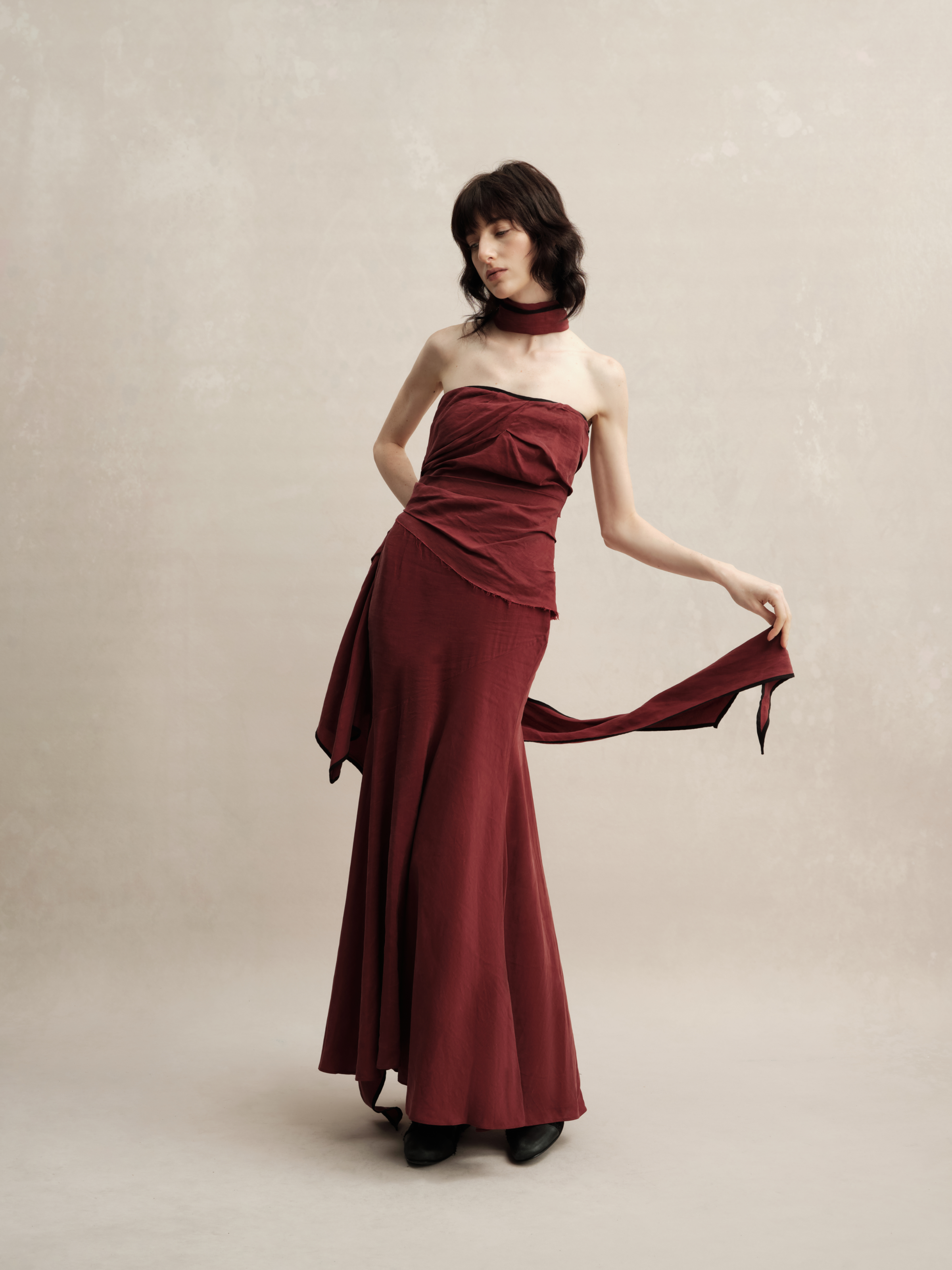 Dark Red Twist Tube Dress