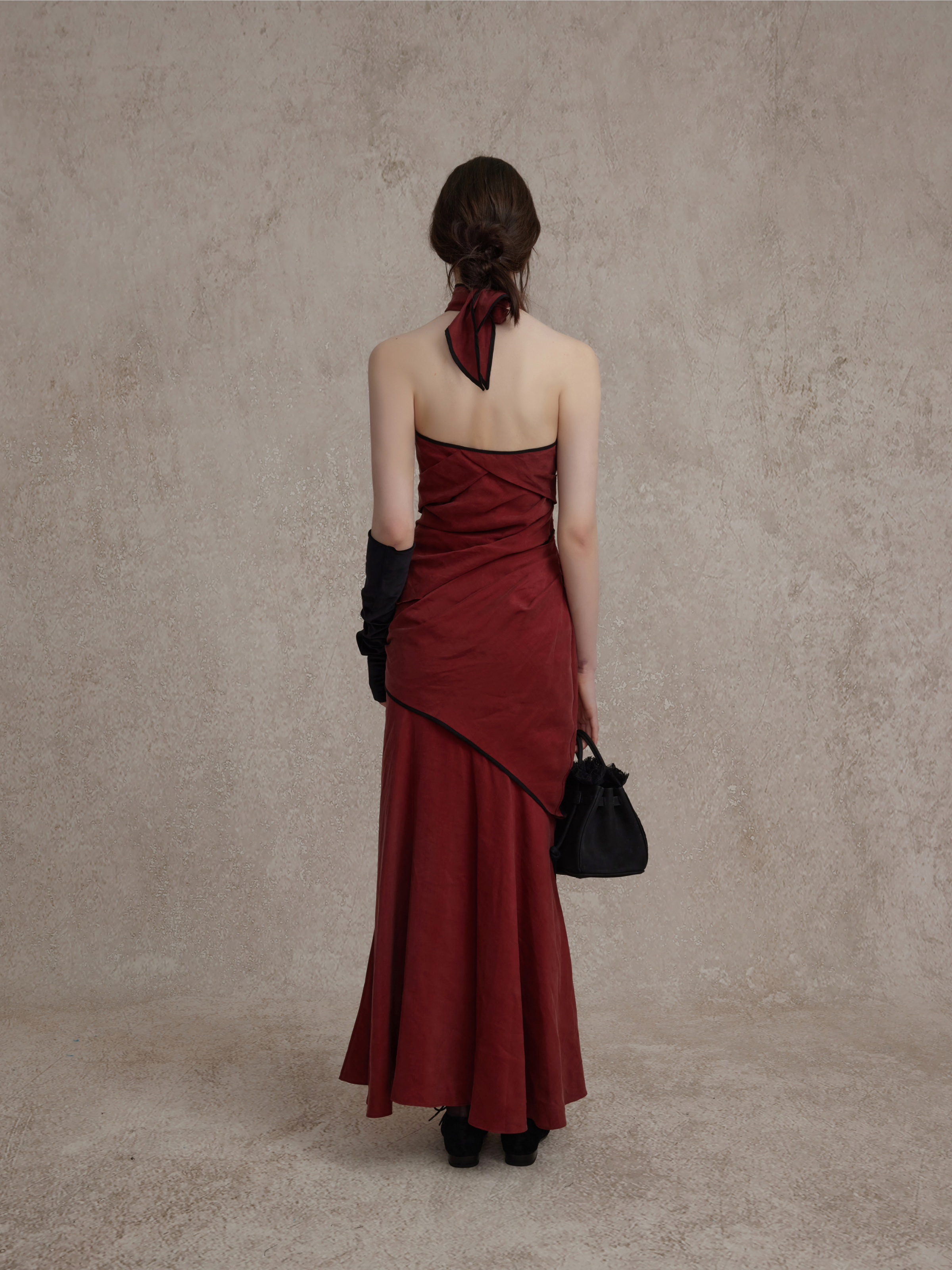 Dark Red Twist Tube Dress