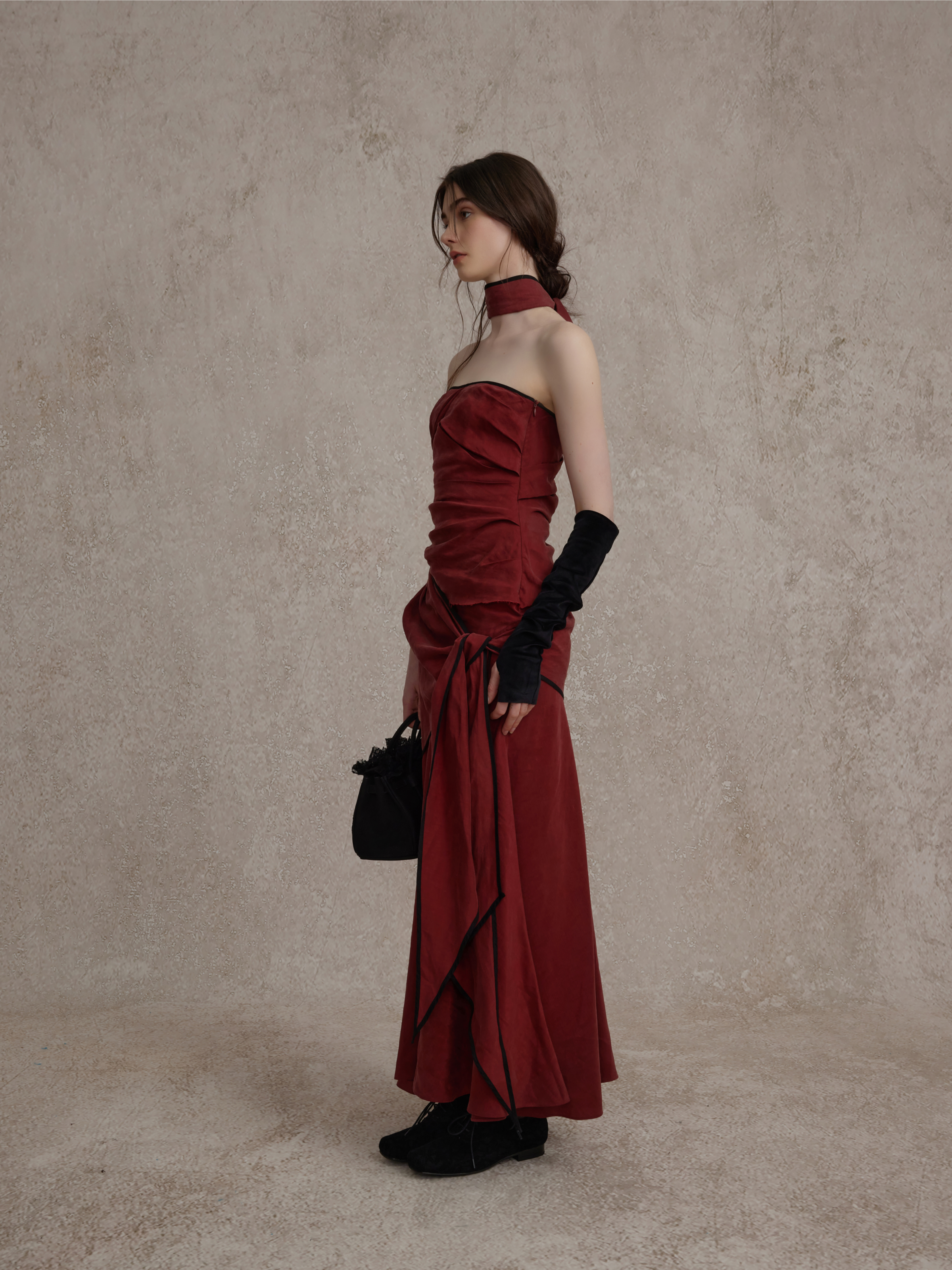 Dark Red Twist Tube Dress