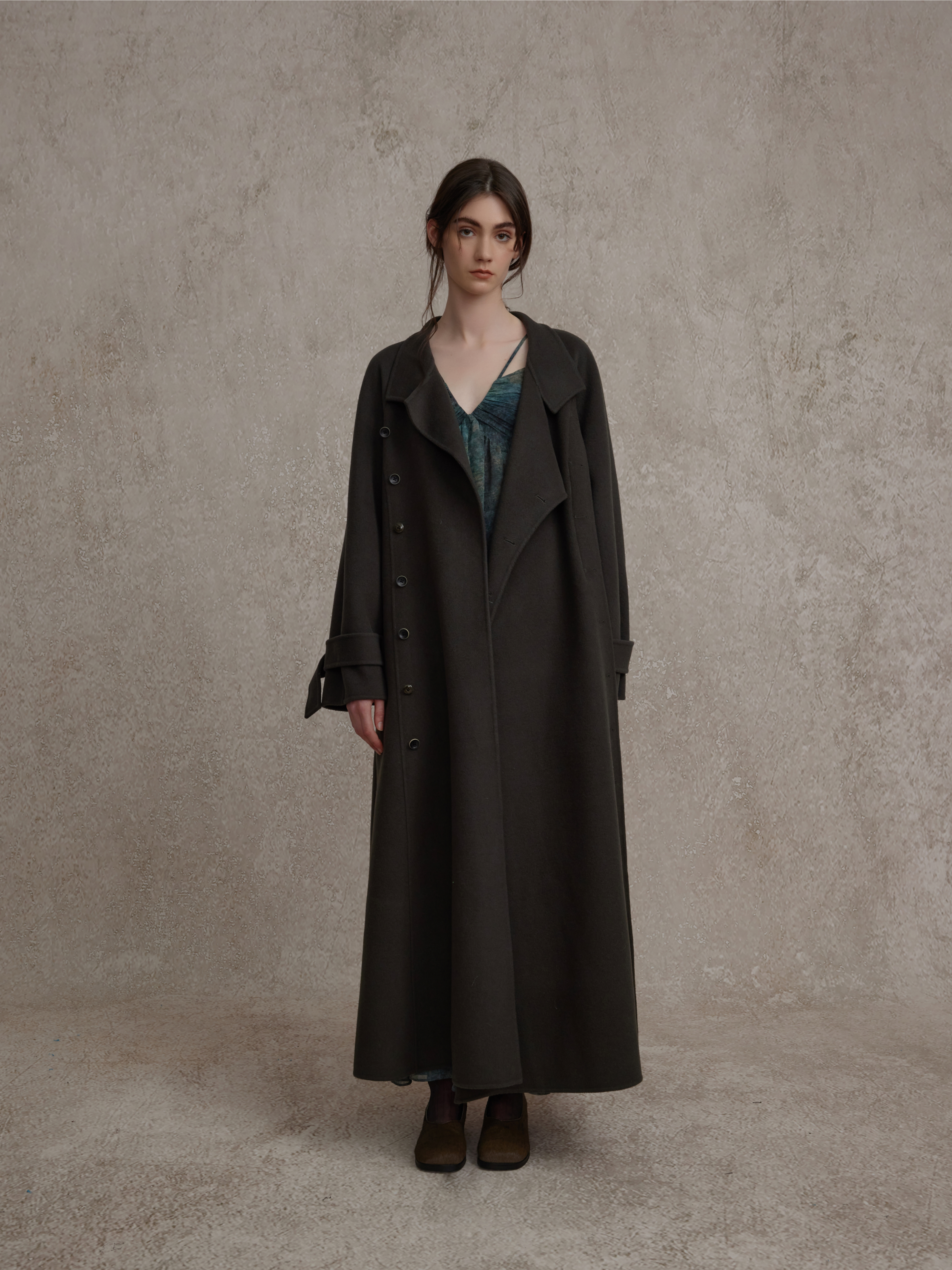 Dark Gray Muti-button Stand-up Collar Coat