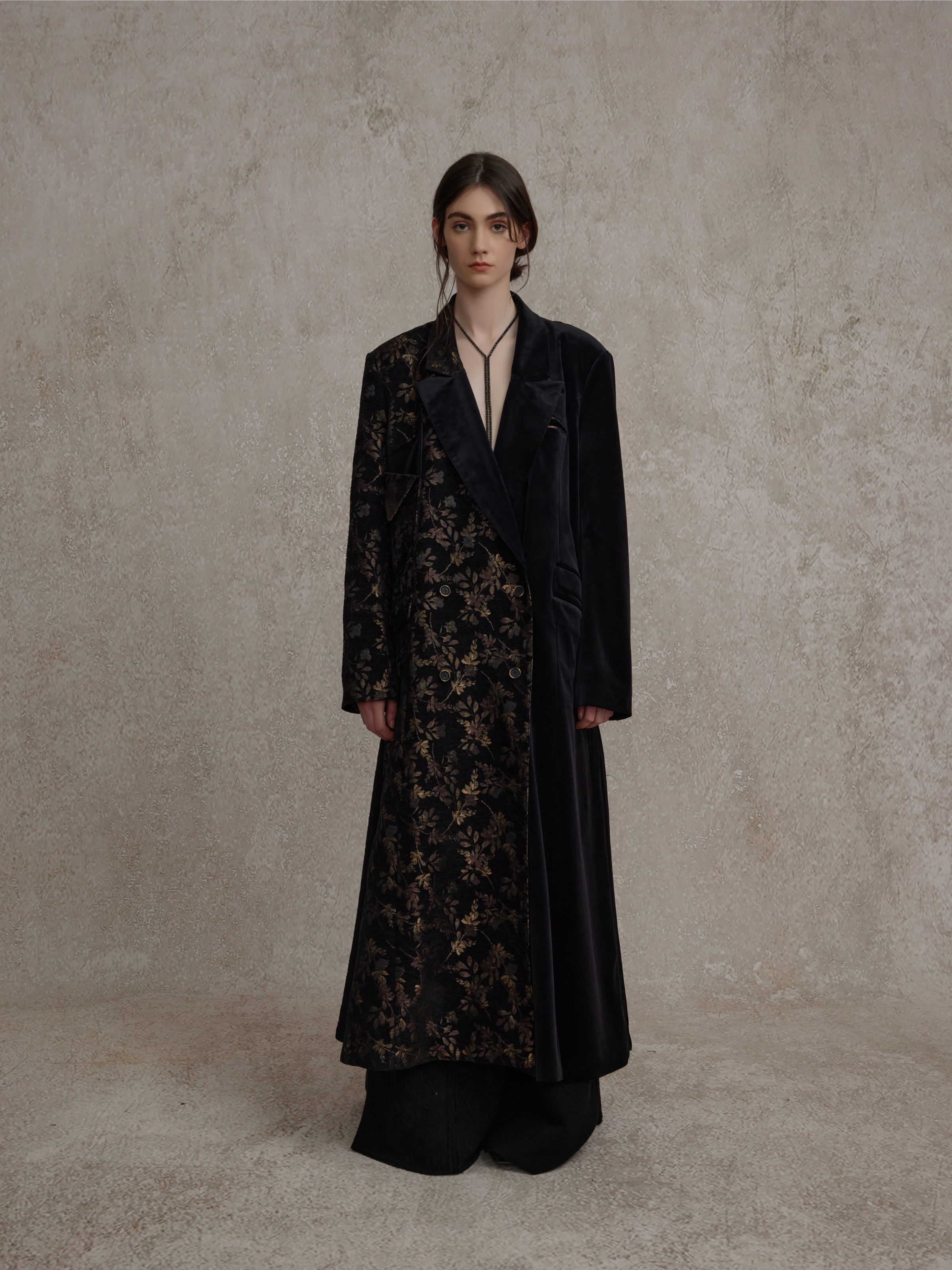 Black and Gold Accordion Pleated Velvet Coat