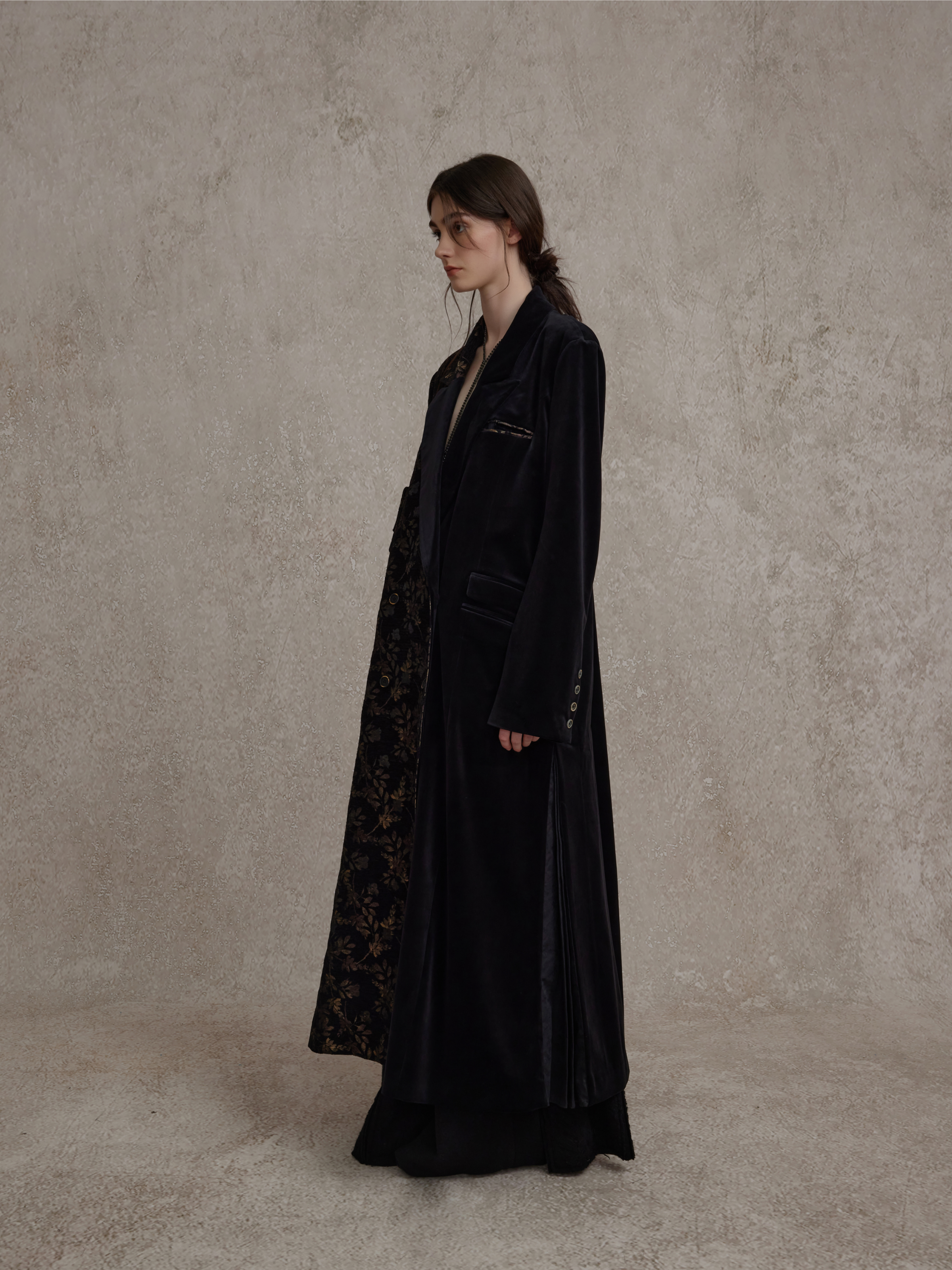 Black and Gold Accordion Pleated Velvet Coat