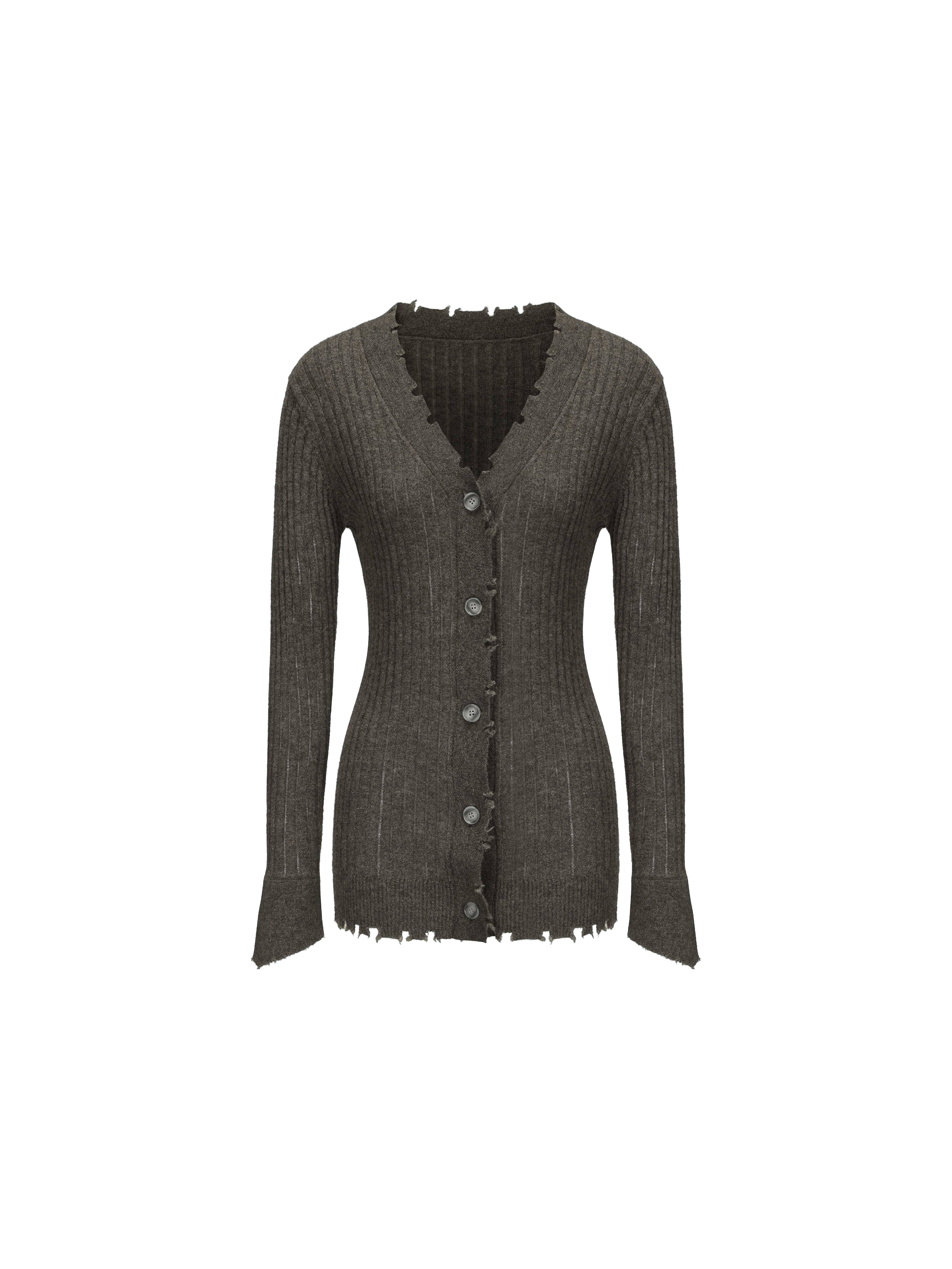 Dark Green Knitted Raw Edge Cardigan