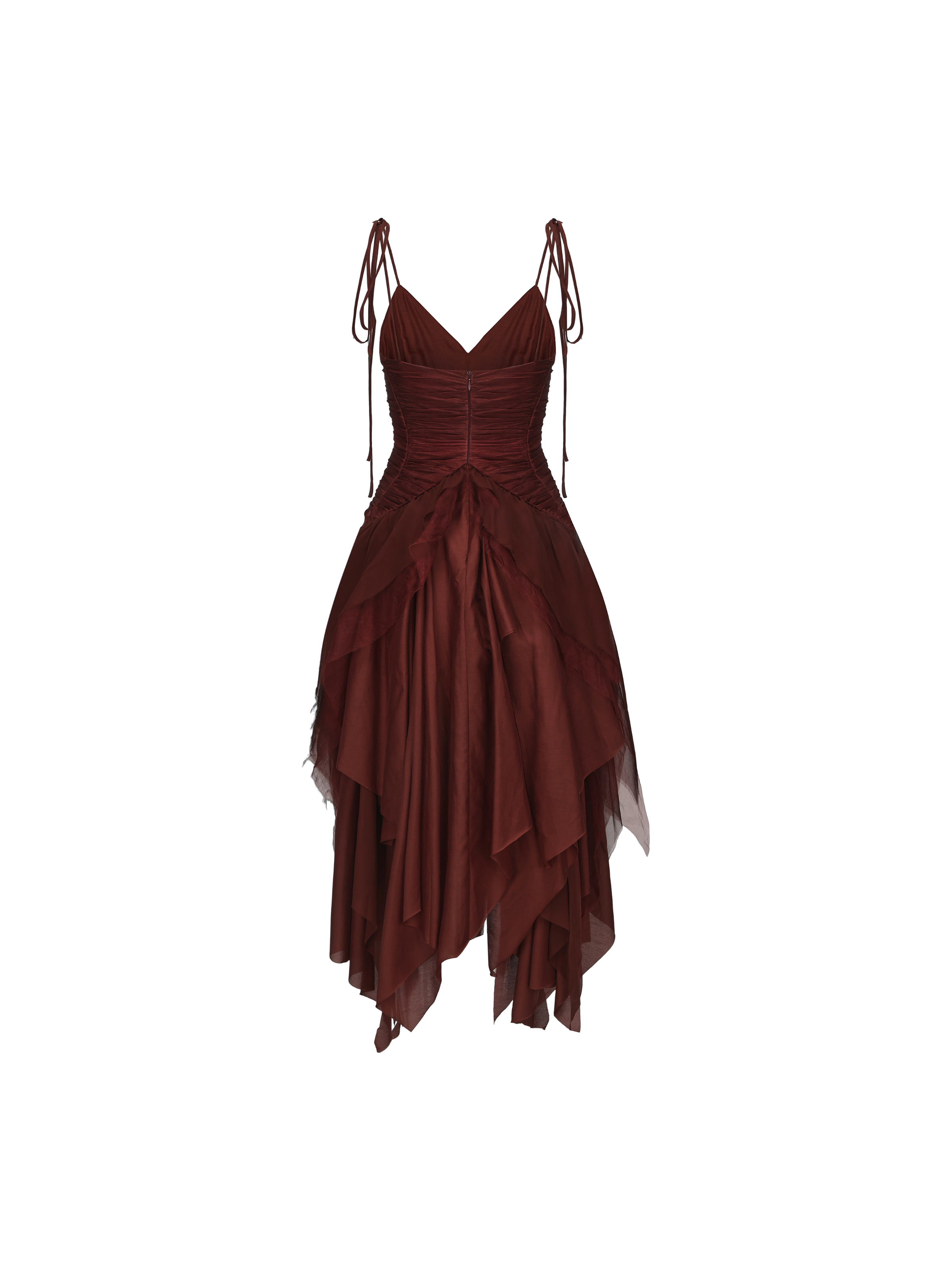 Maple Red Red Silk Pleated Slip Dress