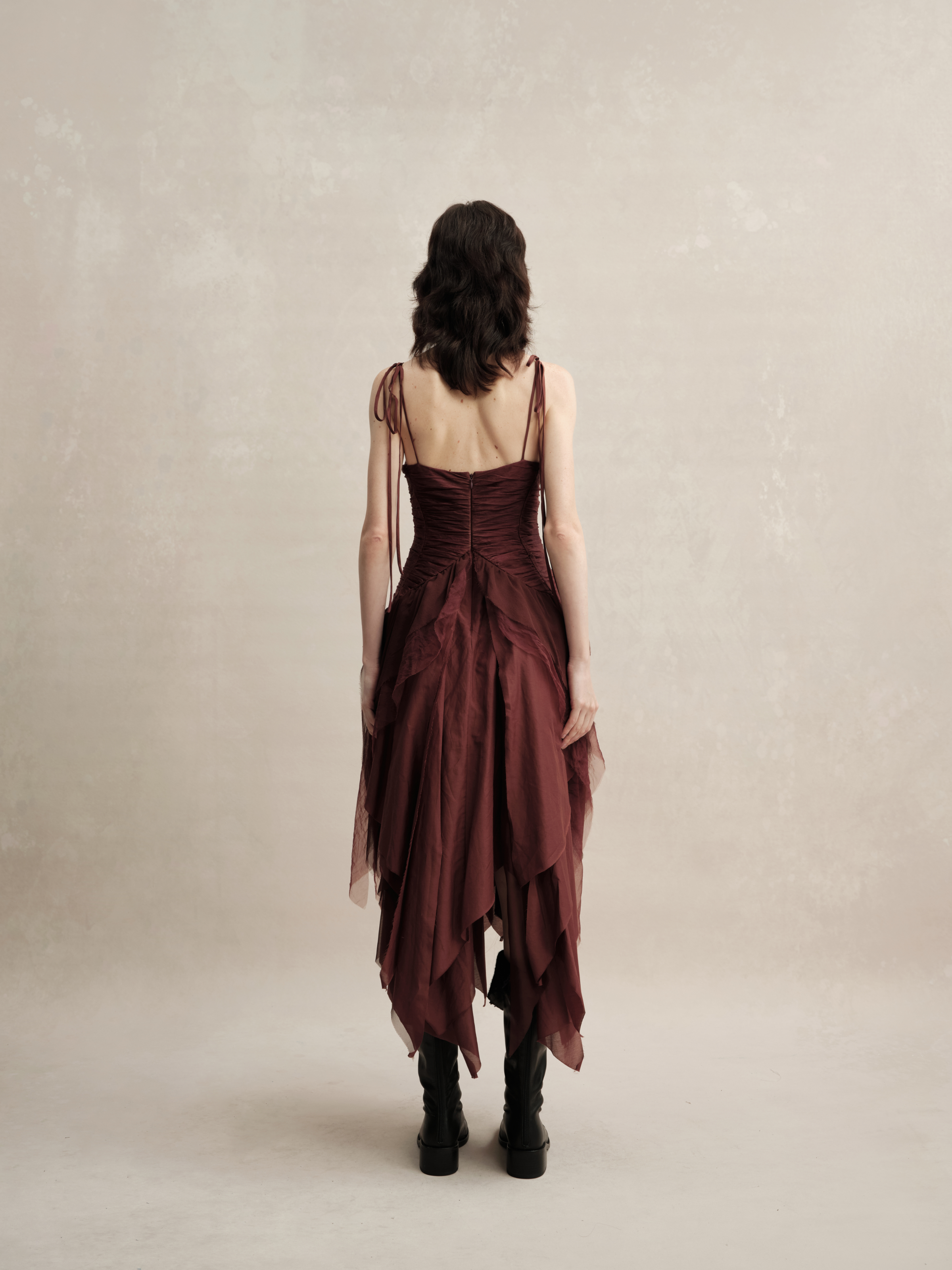 Maple Red Red Silk Pleated Slip Dress