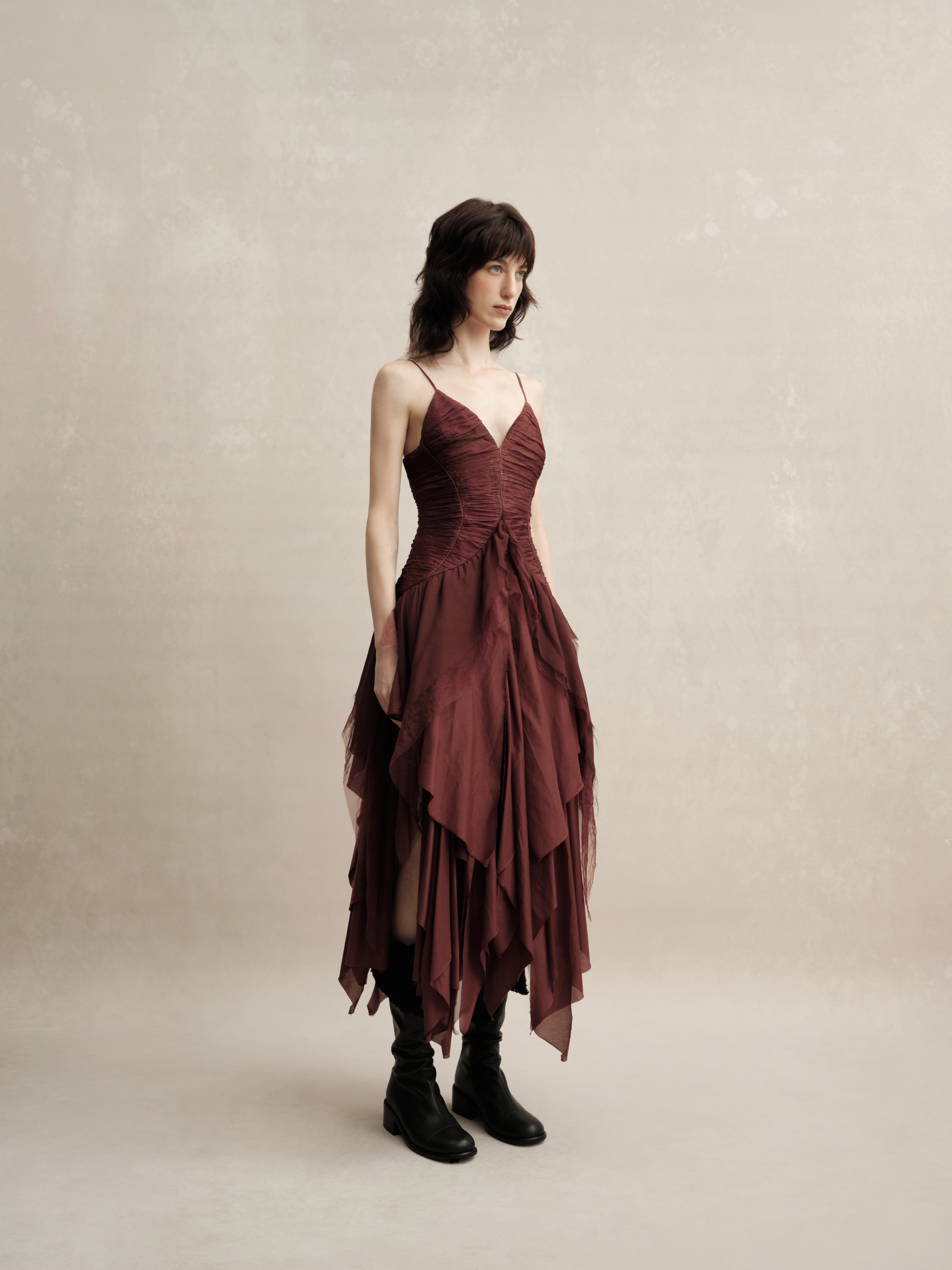 Maple Red Red Silk Pleated Slip Dress