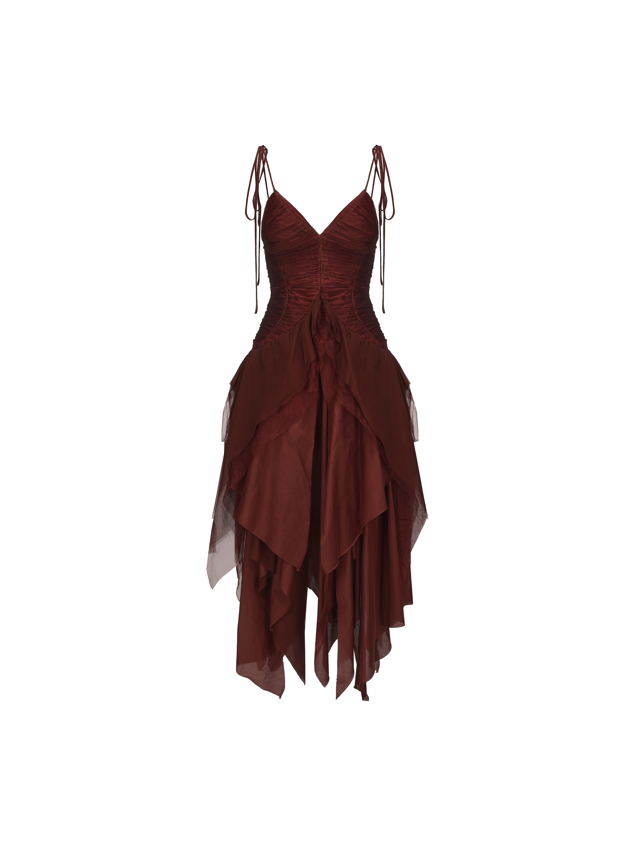 Maple Red Red Silk Pleated Slip Dress