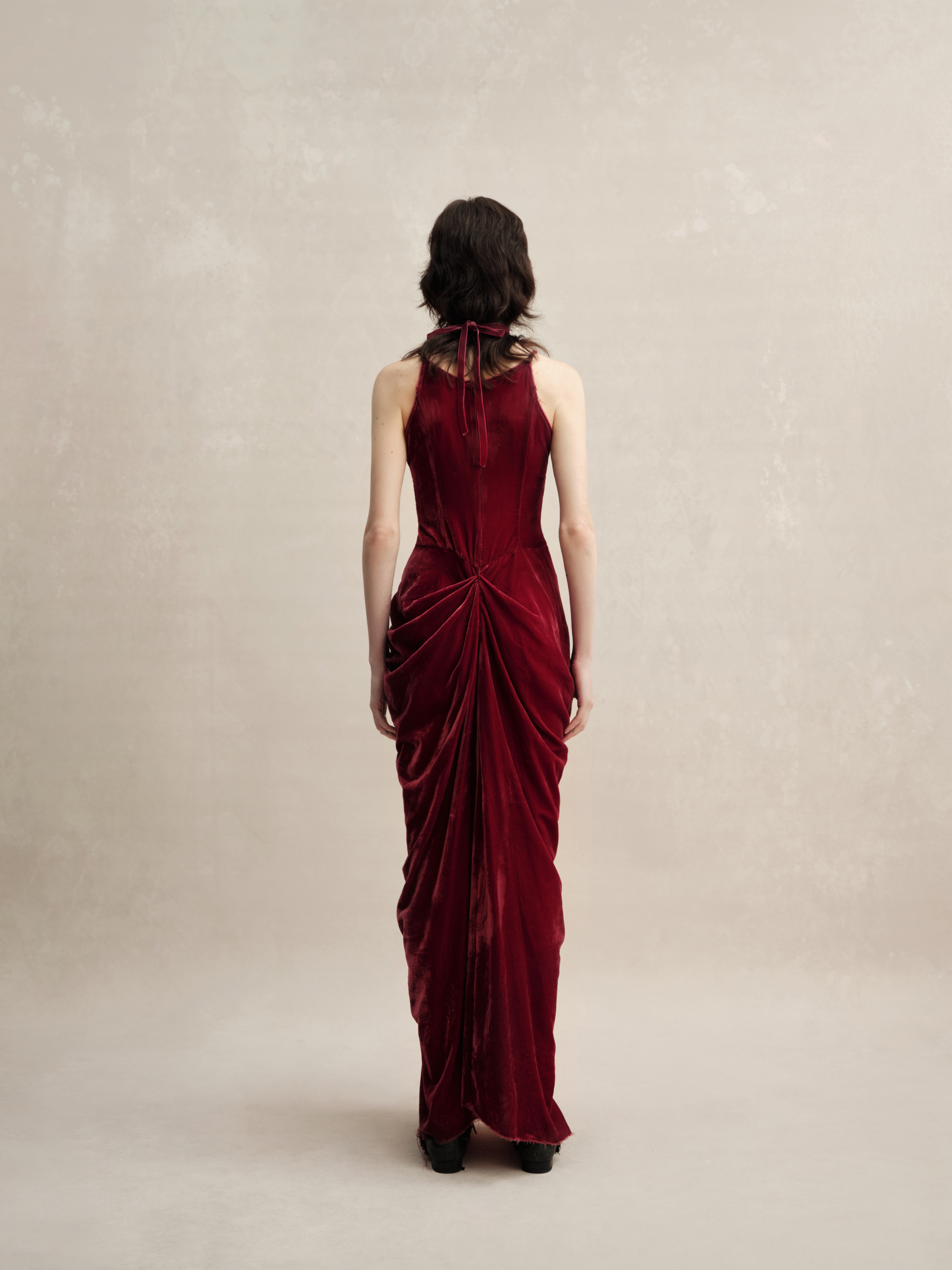 Red Velvet Pleated Dress