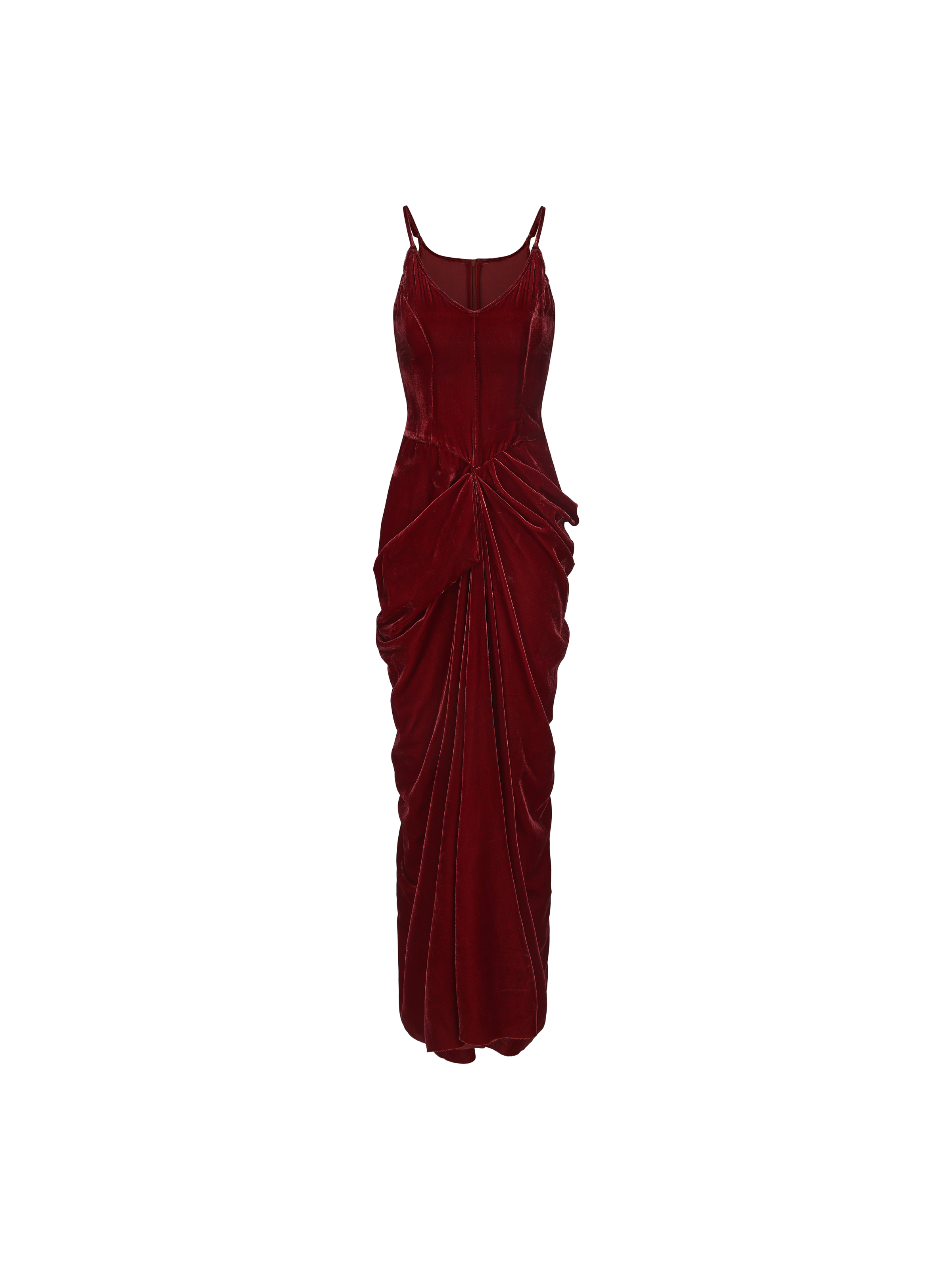 Red Velvet Pleated Dress