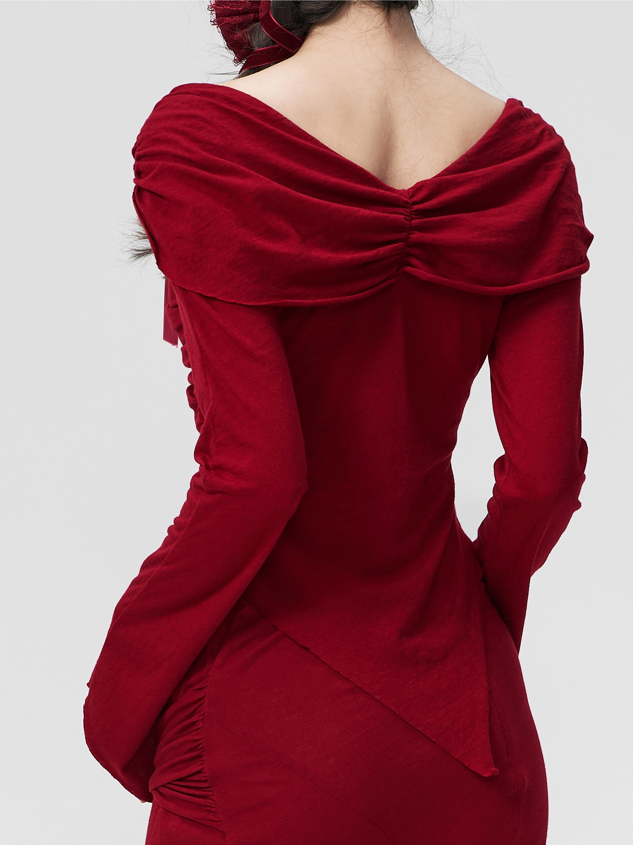 Red Long Sleeve Knots Top