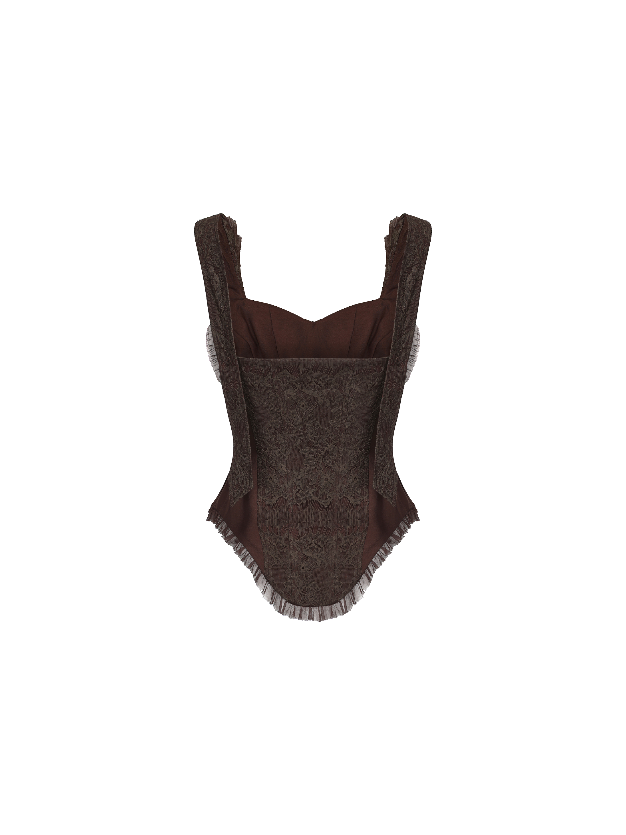 Brown Vintage Lace Trim Vest