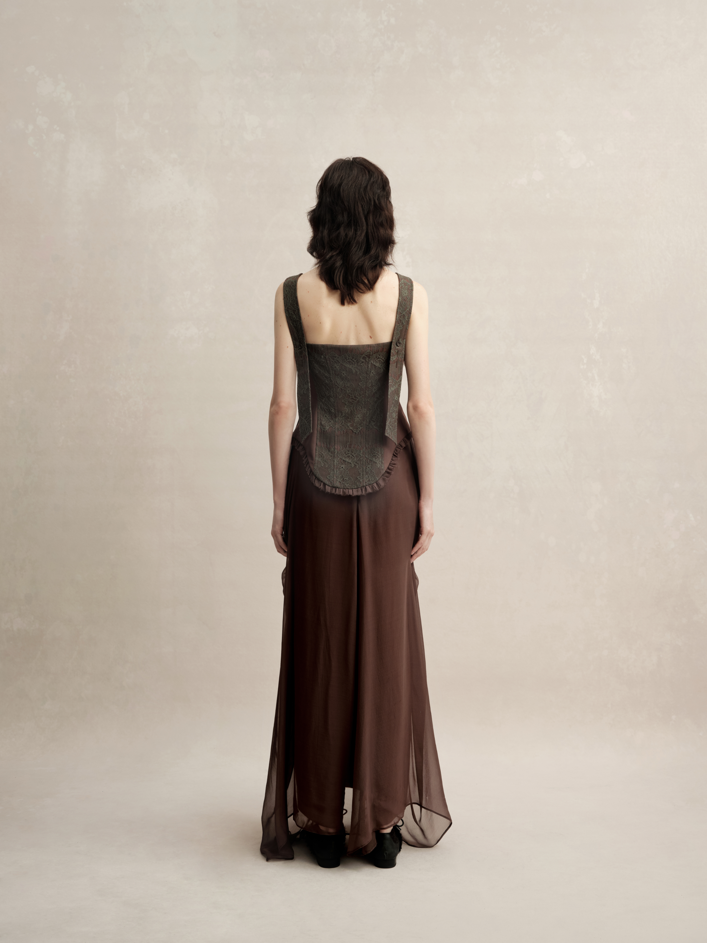 Brown Vintage Lace Trim Vest