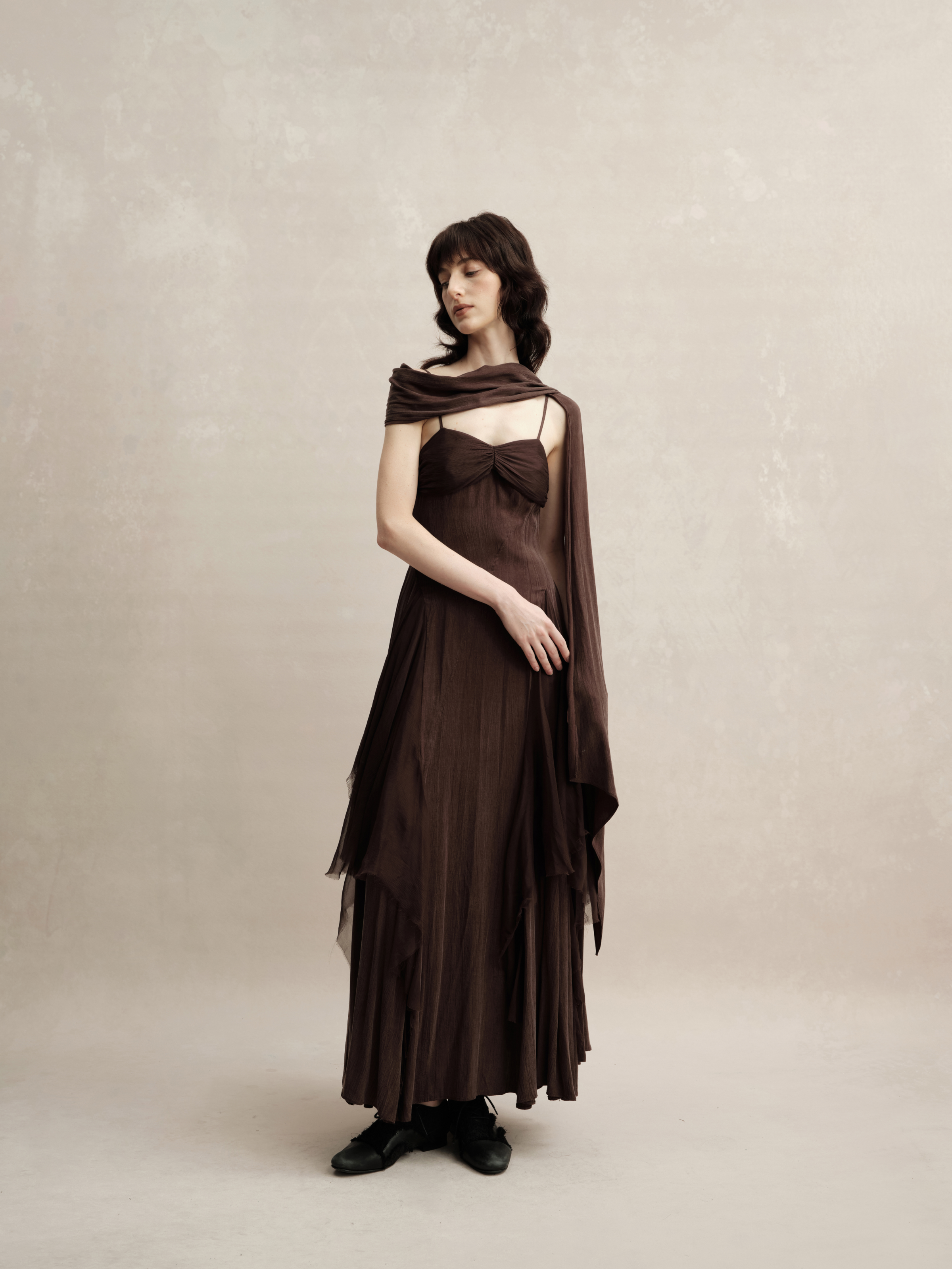 Chocolate Pleated Gauze Dress