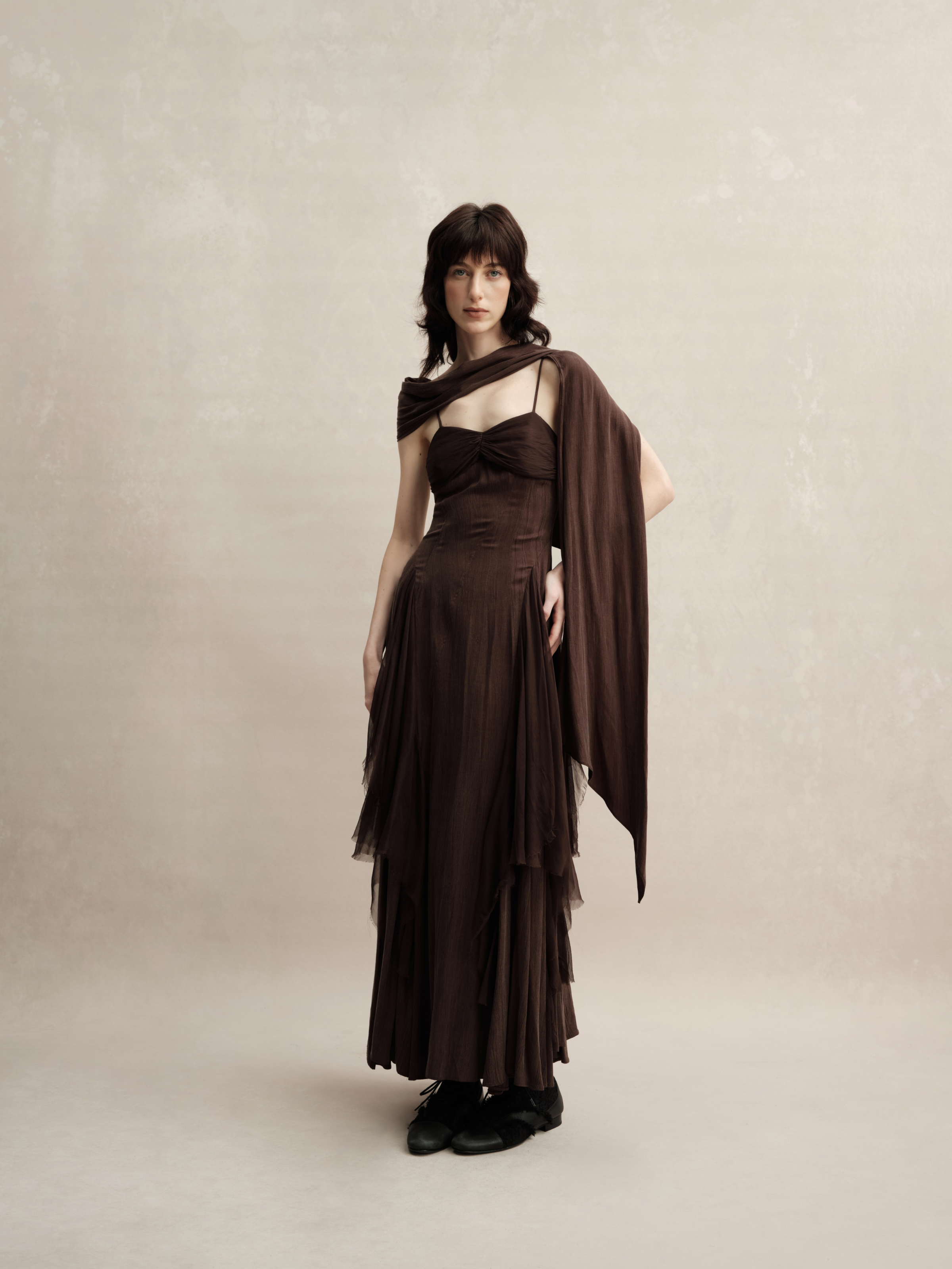 Chocolate Pleated Gauze Dress