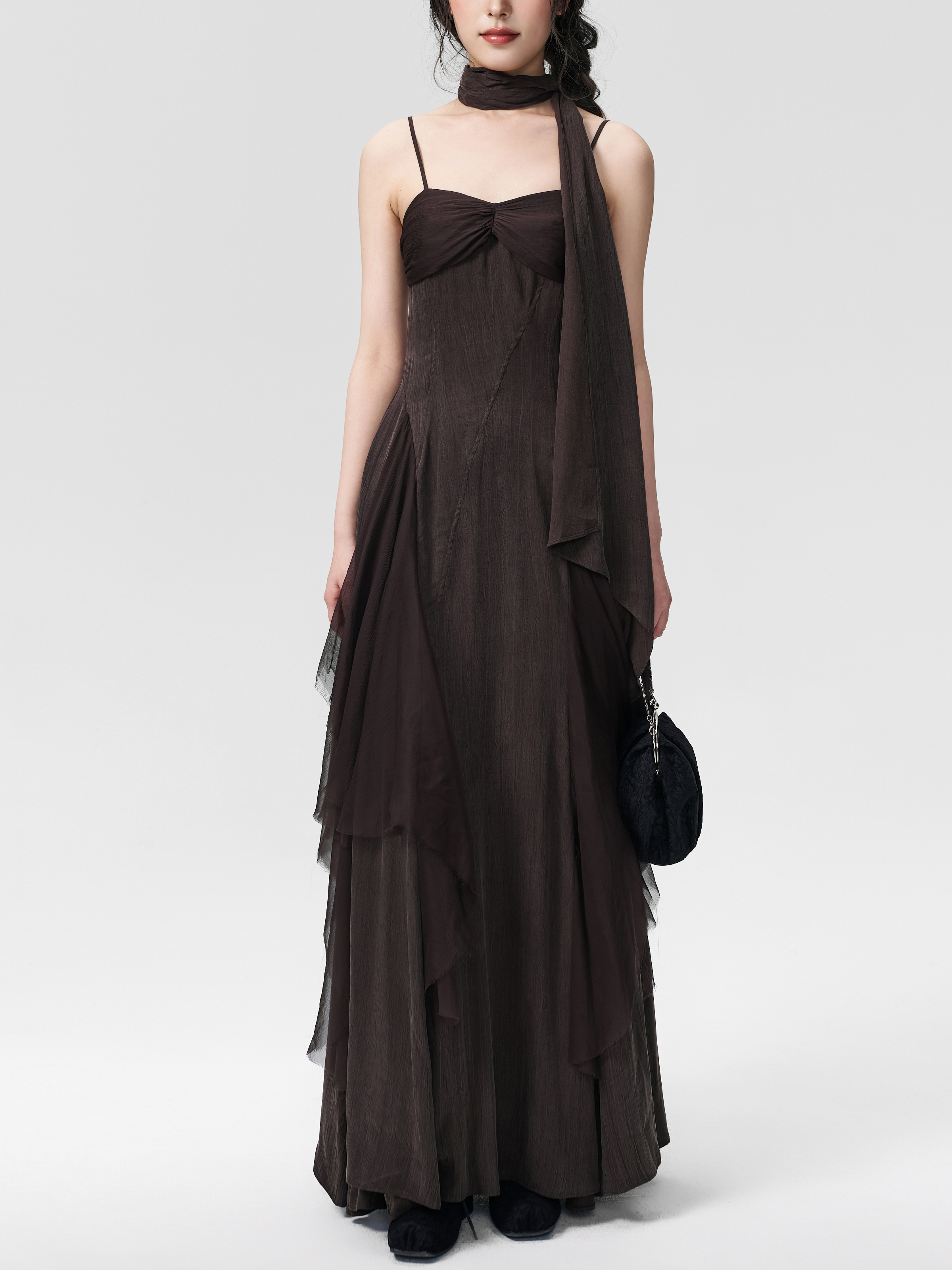 Chocolate Pleated Gauze Dress