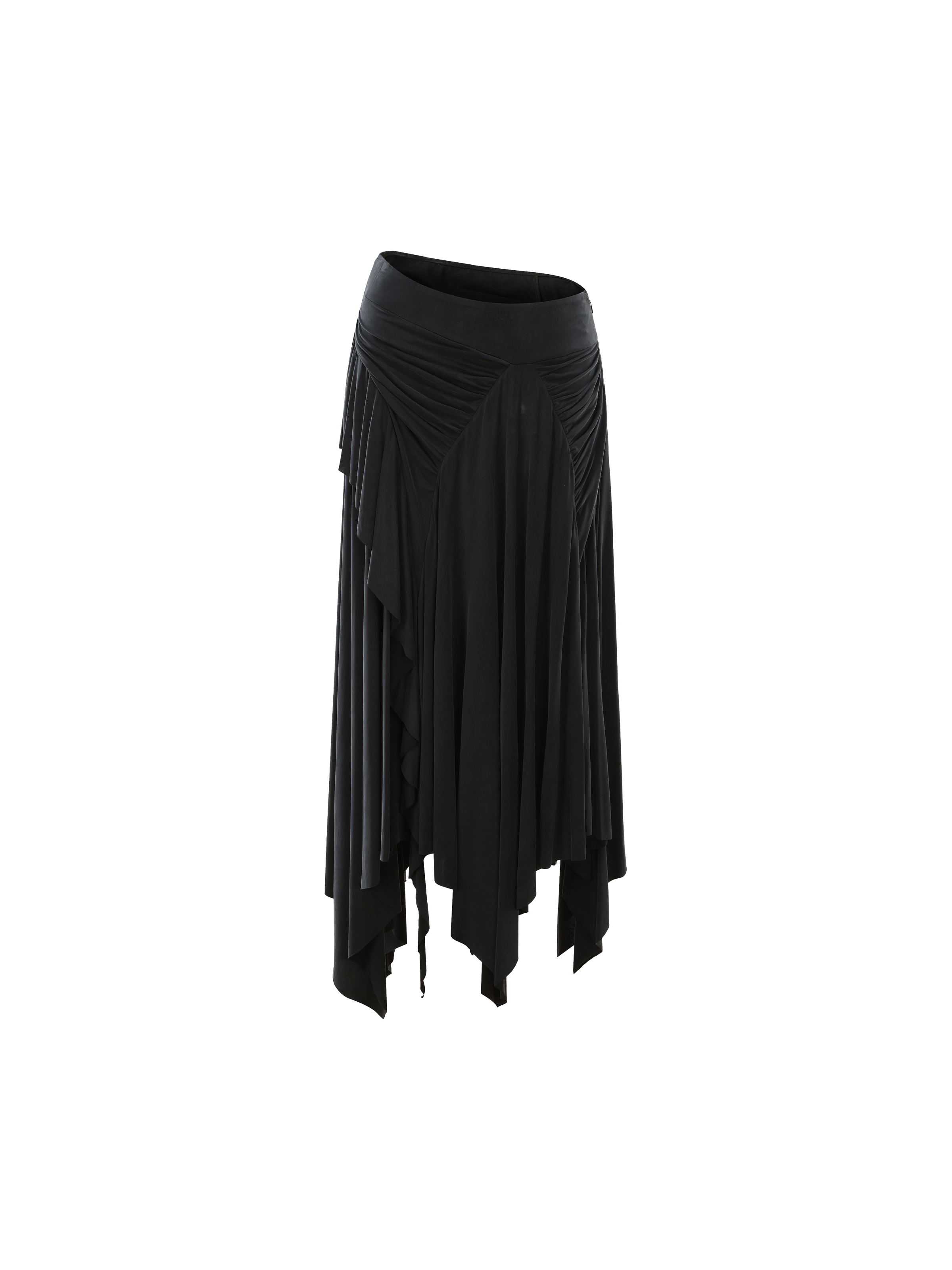 Black Knit Draped Mid-Length Skirt