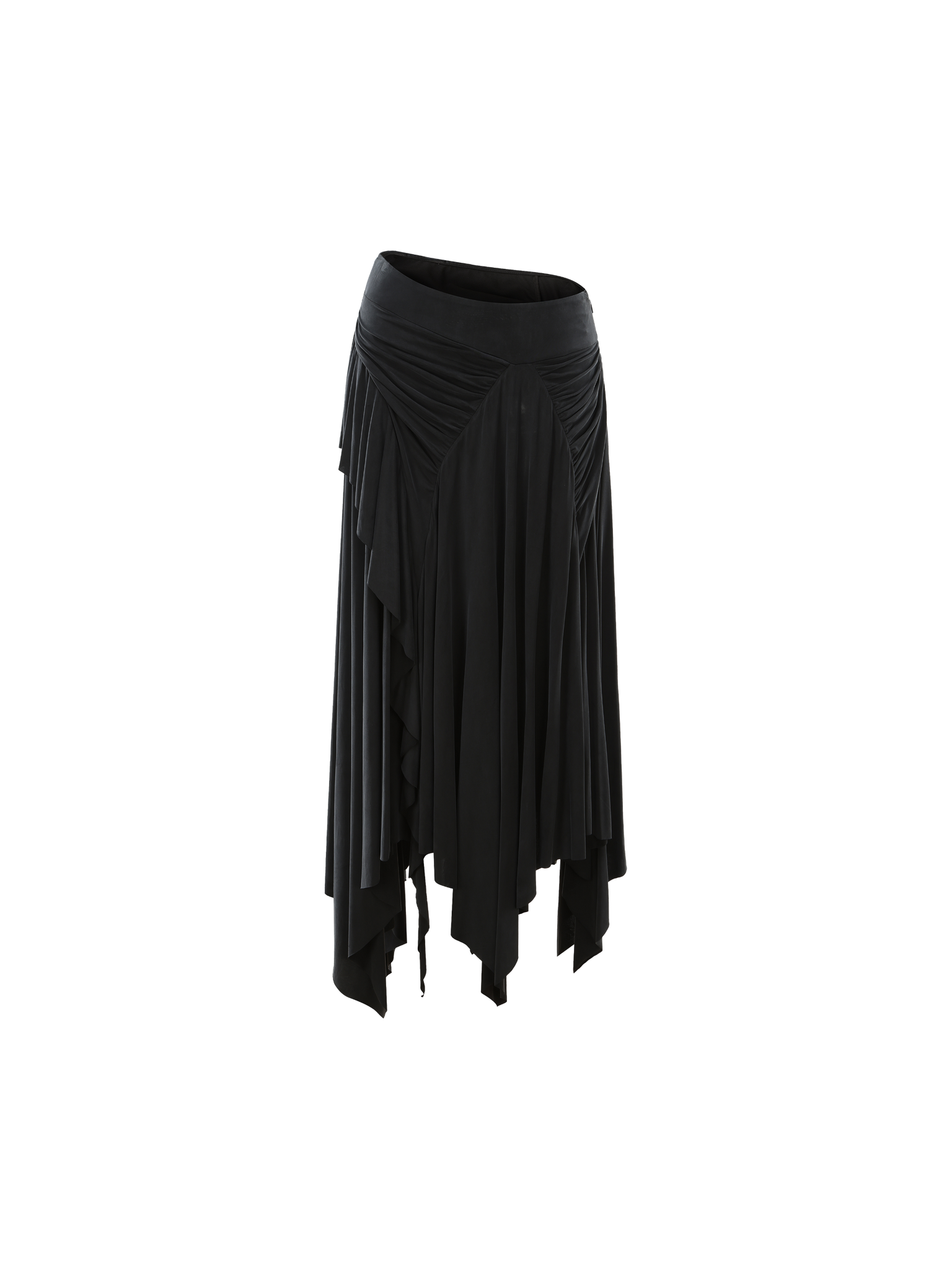 Black Knit Draped Mid-Length Skirt