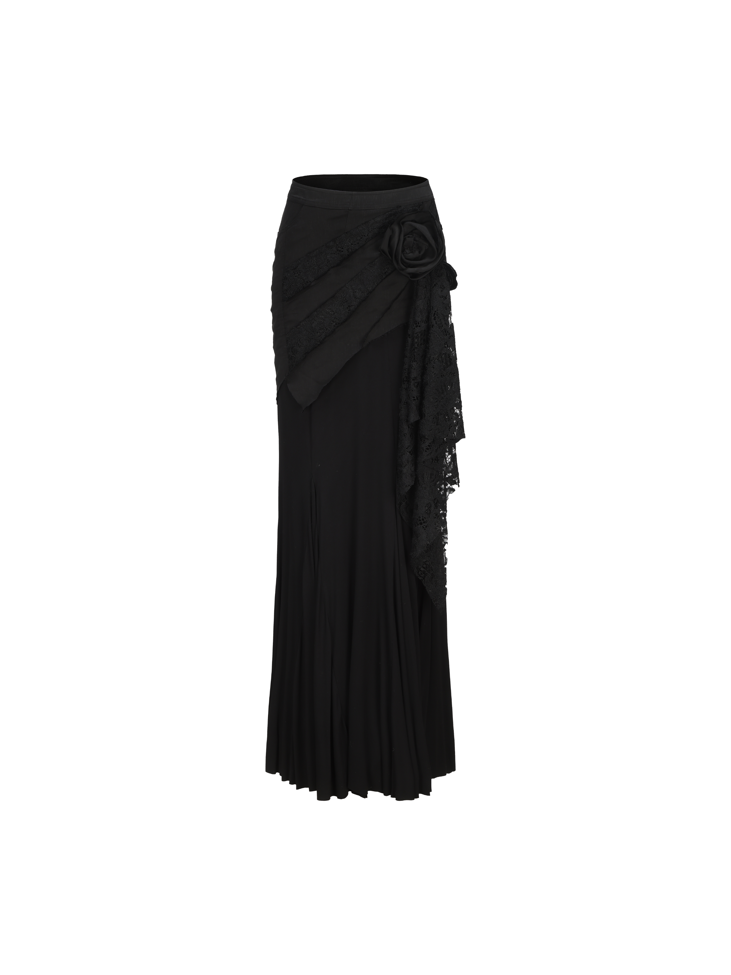 Black Floral Split Draped  Mid-Length Skirt
