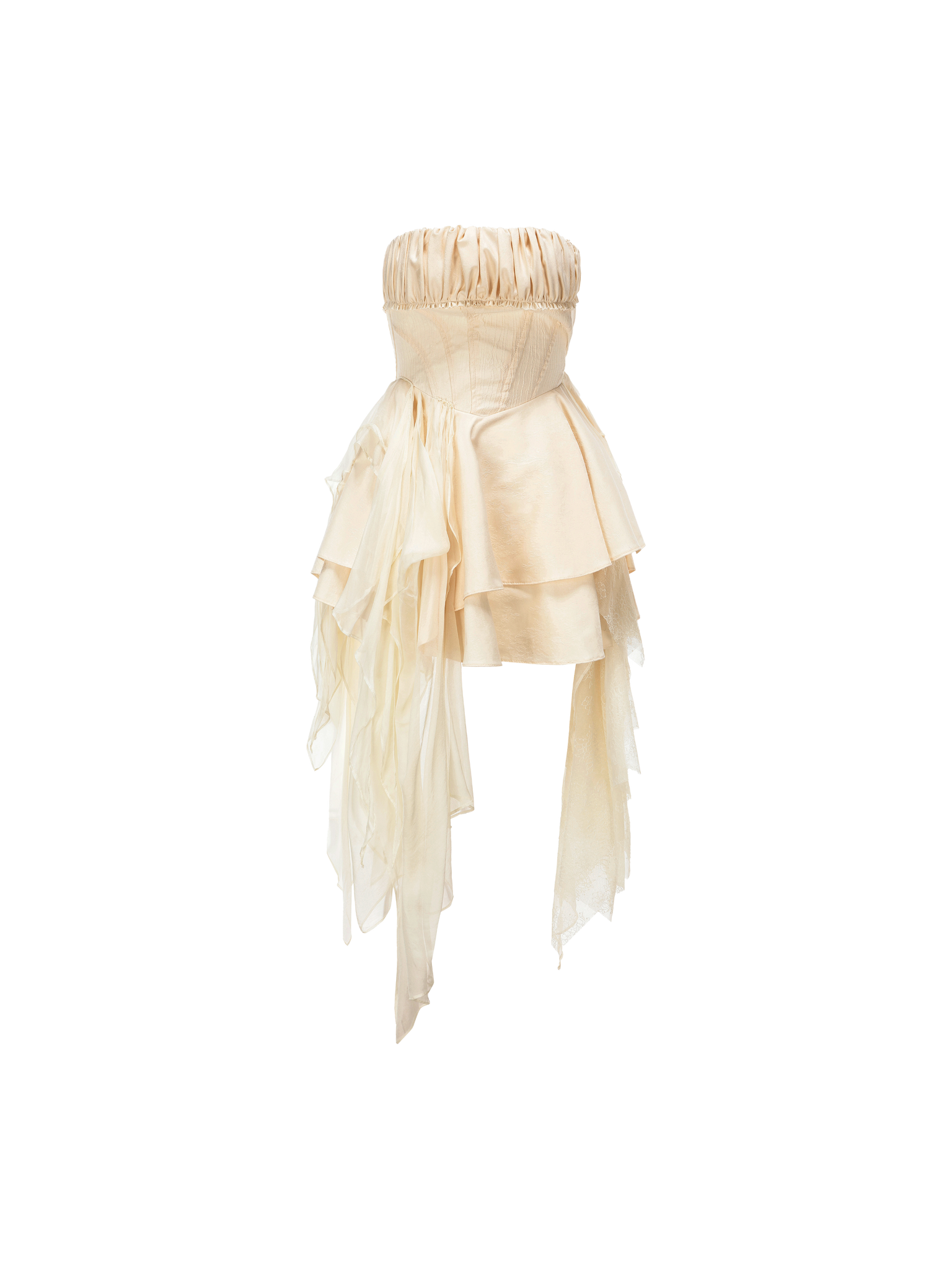 Beige Fold Pleated Strapless Short Dress