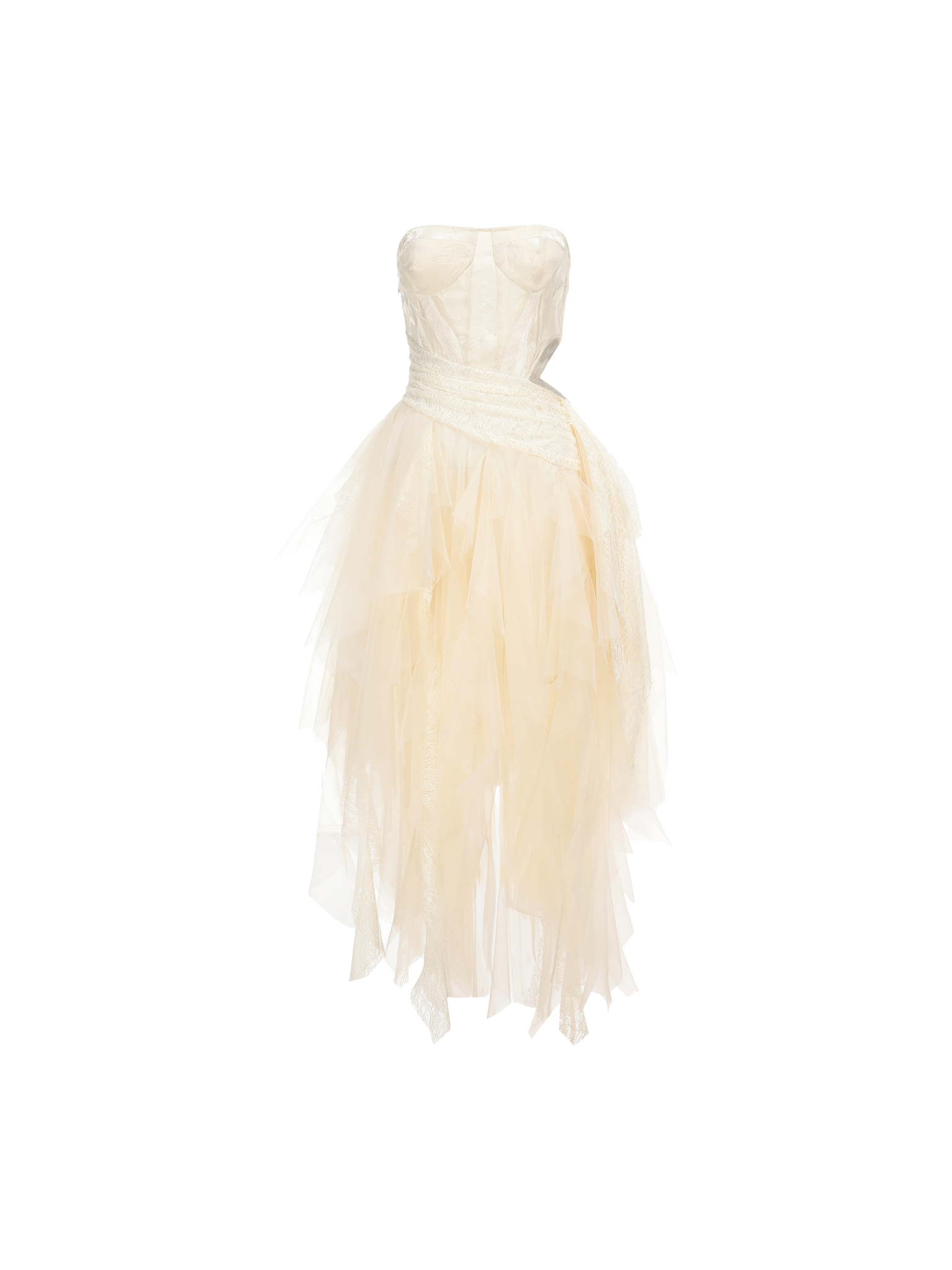 Beige Waistless Lace Tube Dress